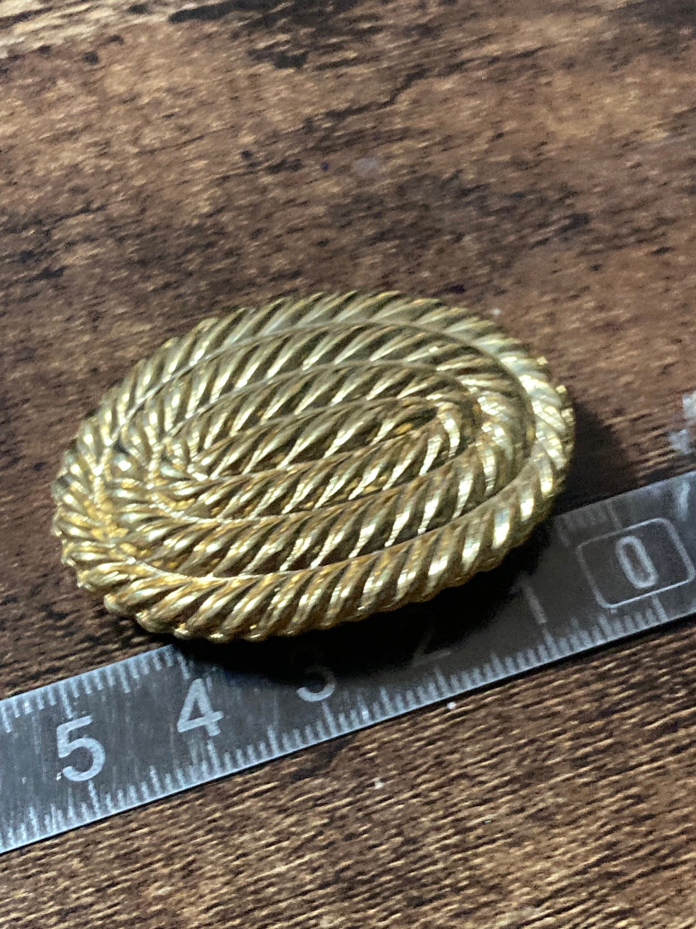 rope edge Oval Scarf Clip ring, vintage gold nautical style