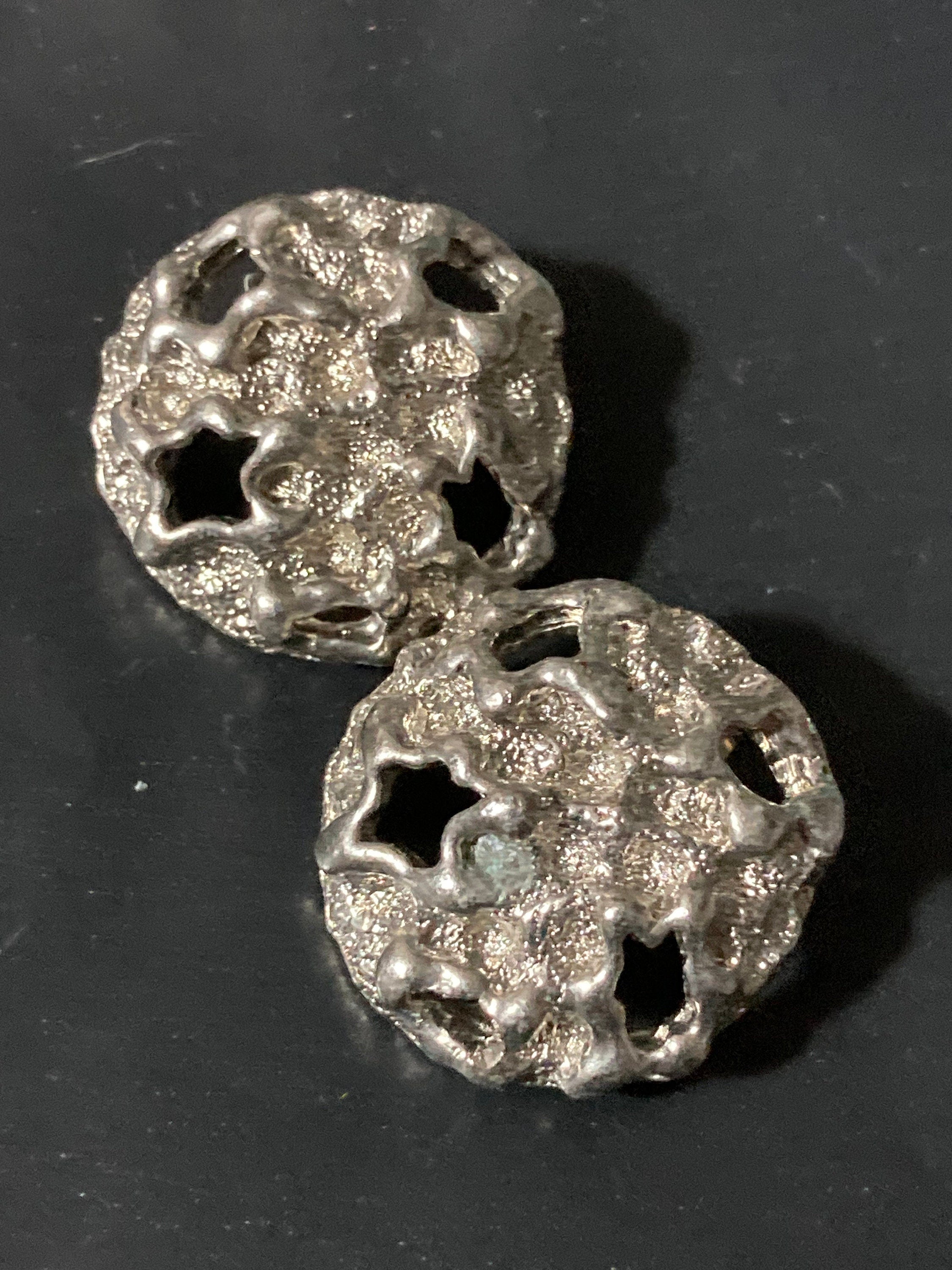 modernist brutalist silver tone domed clip on stud earrings 1970s
