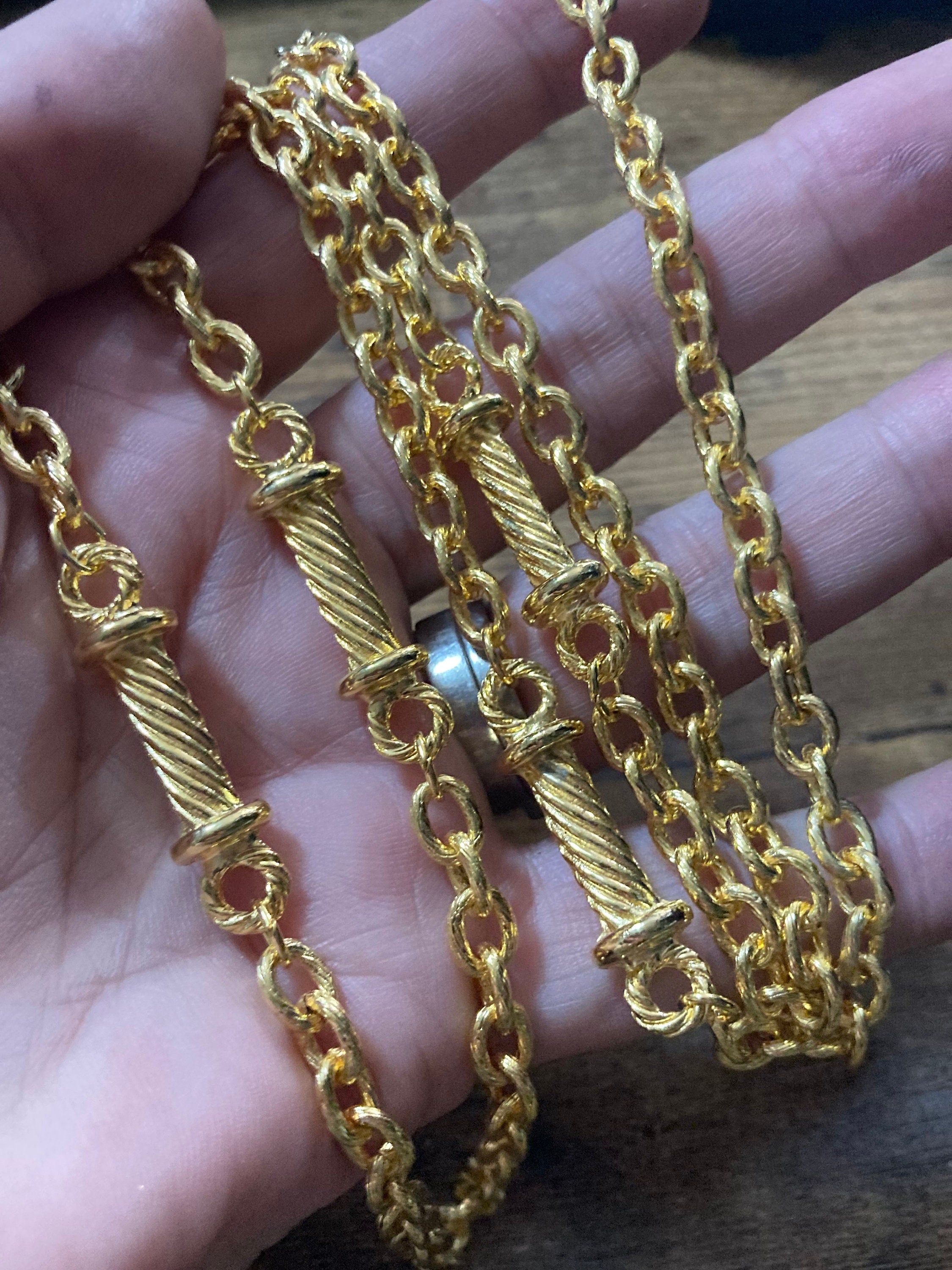 1980s Gold Plated Nautical Link Station Necklace - 27"