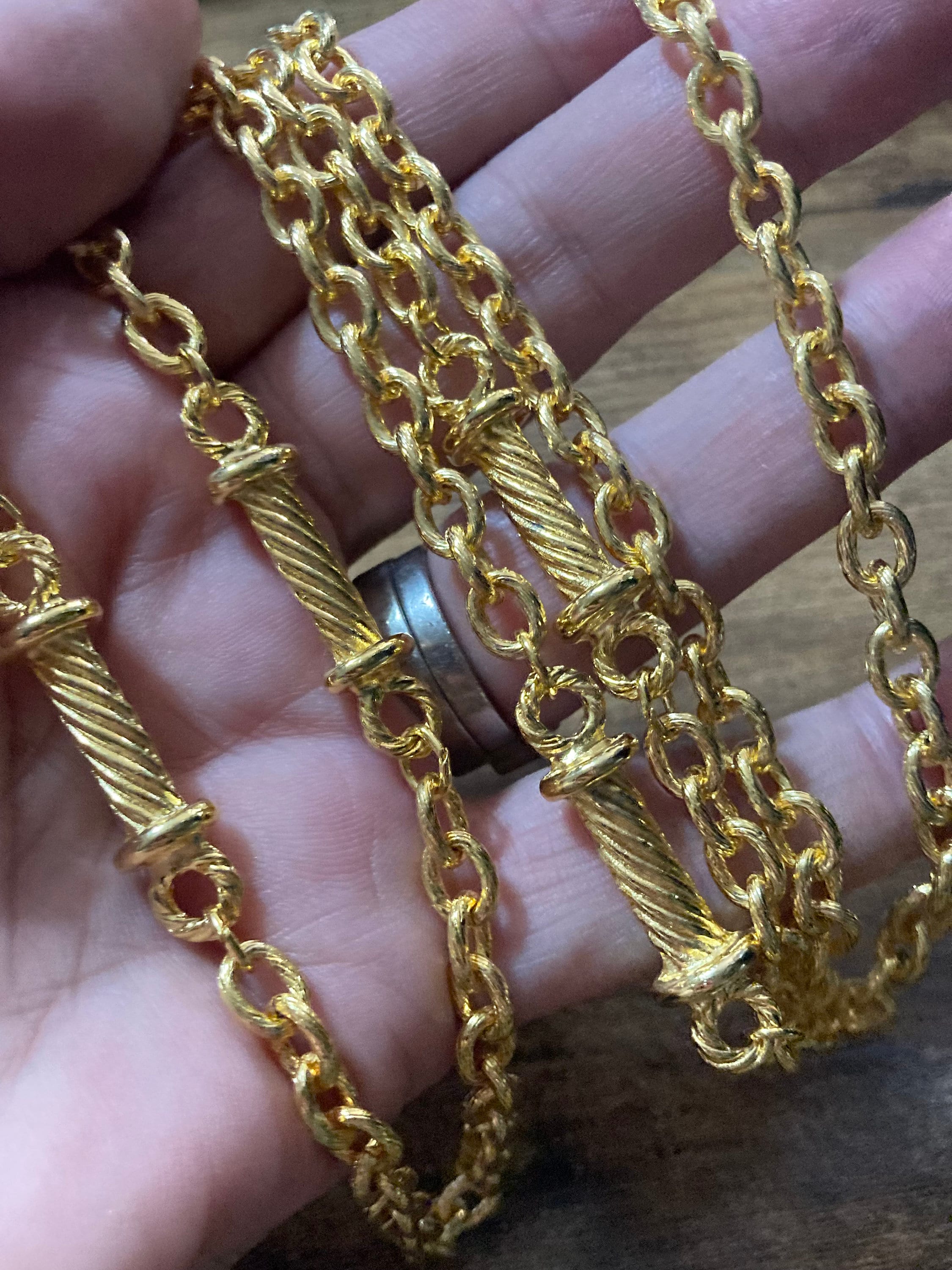 1980s Gold Plated Nautical Link Station Necklace - 27"