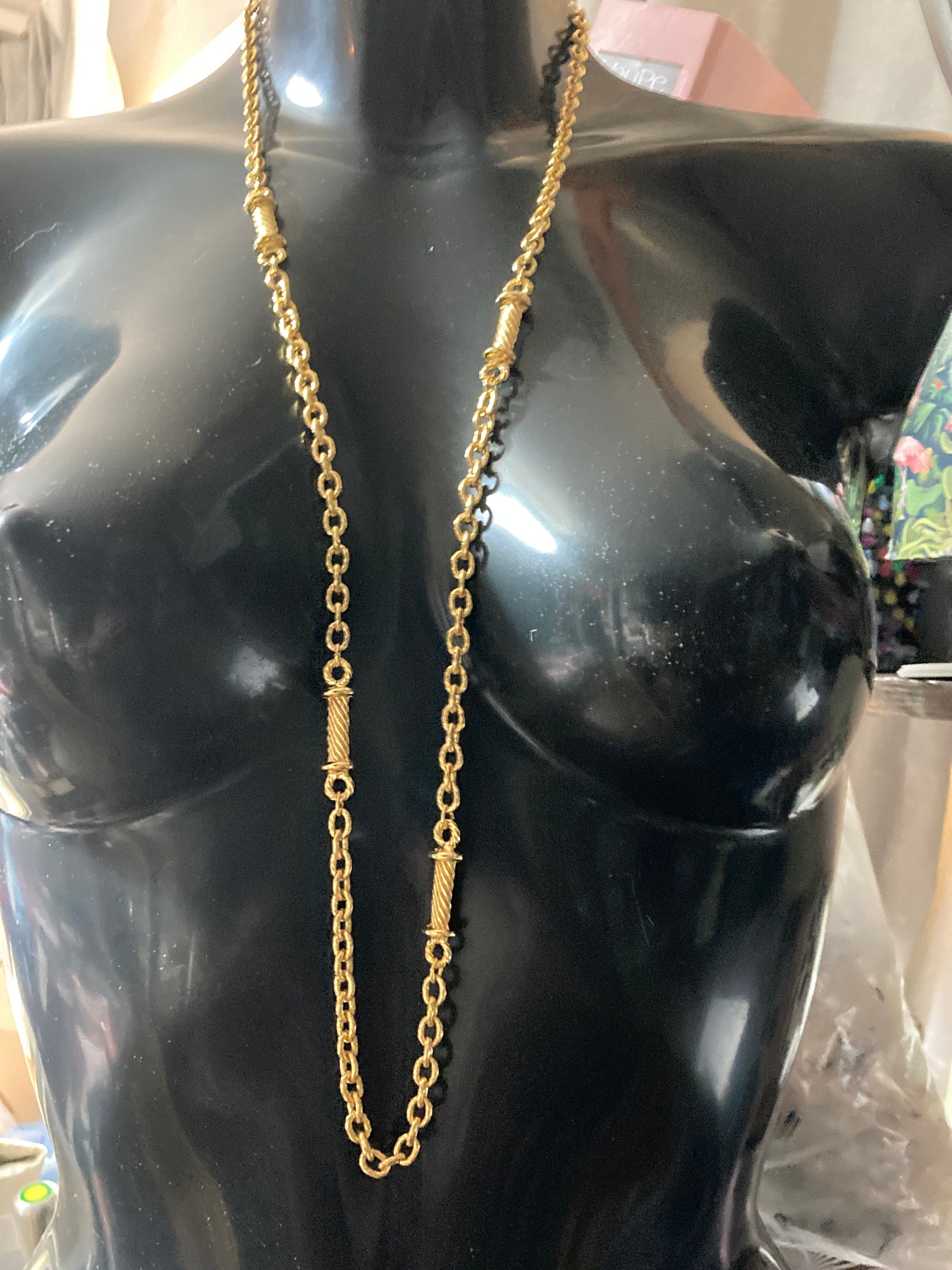 1980s Gold Plated Nautical Link Station Necklace - 27"