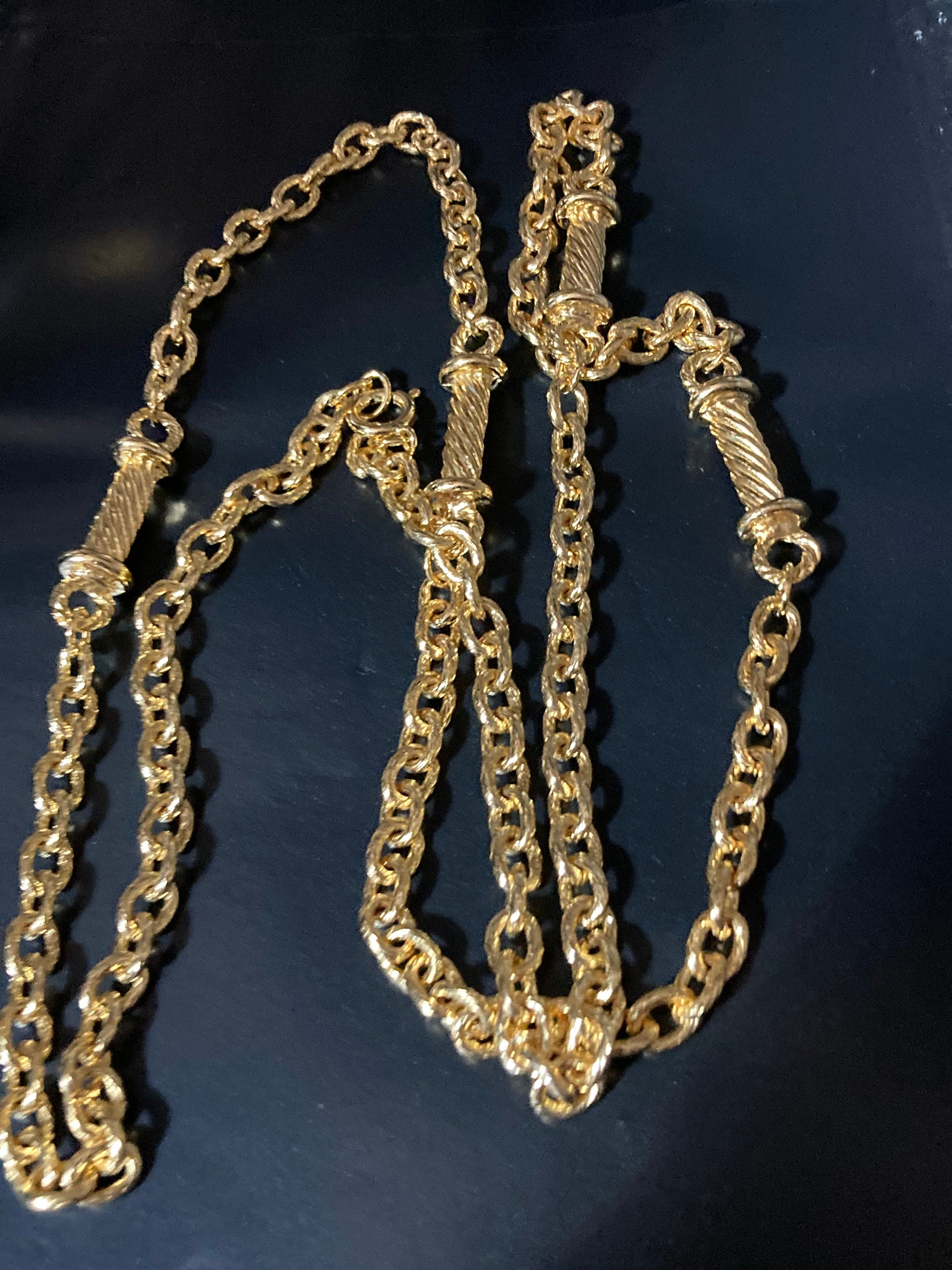 1980s Gold Plated Nautical Link Station Necklace - 27"