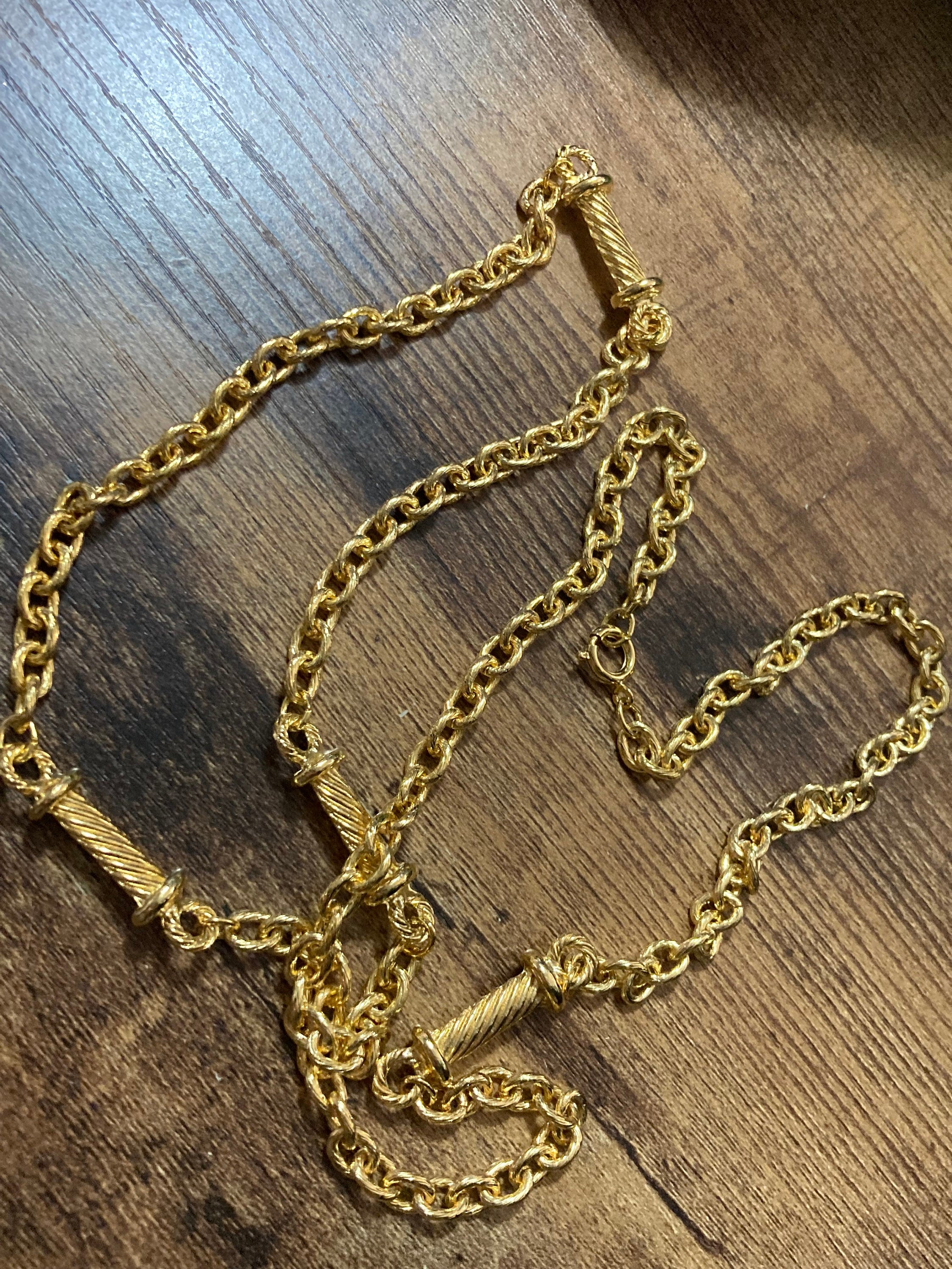 1980s Gold Plated Nautical Link Station Necklace - 27"