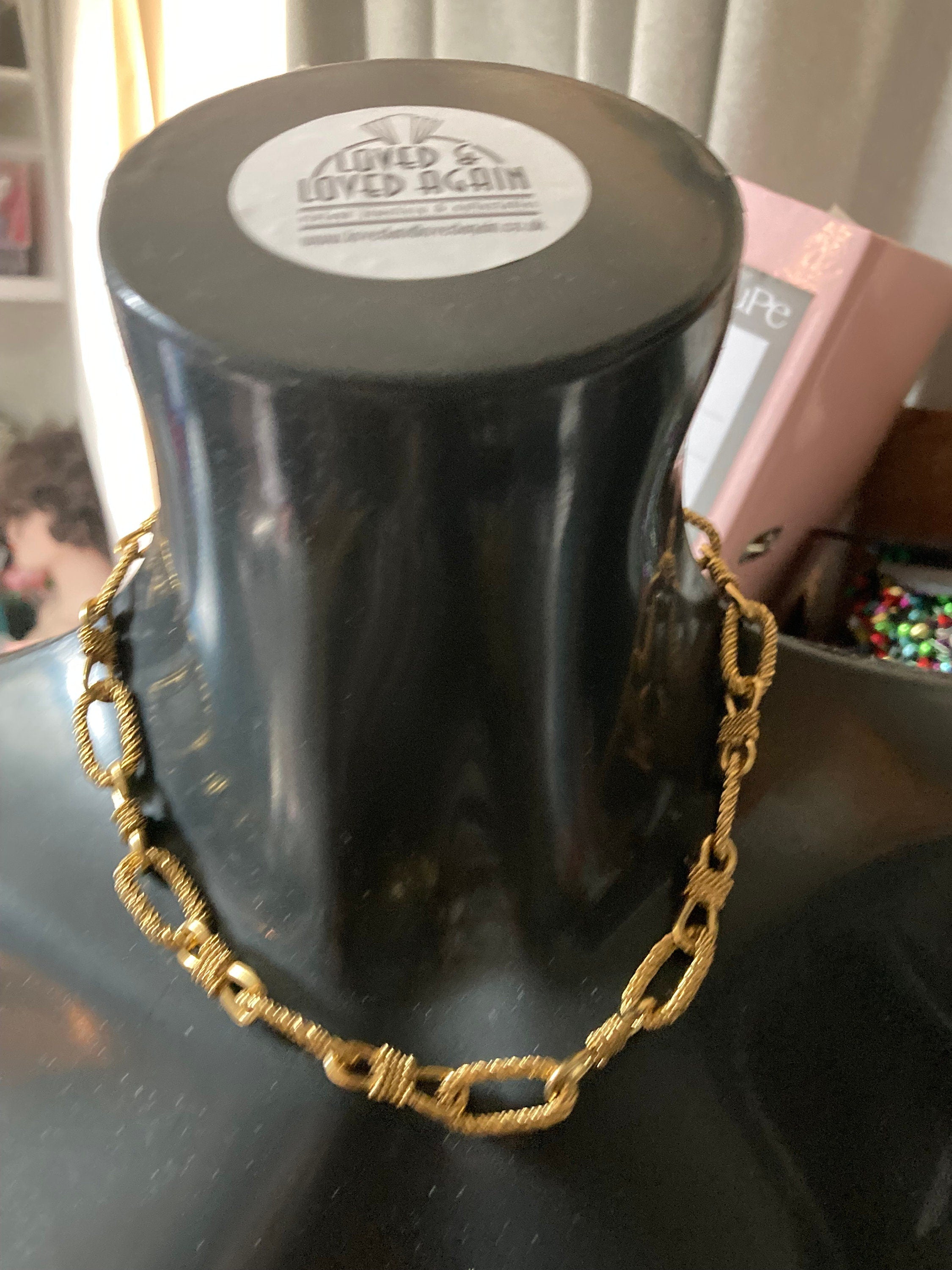 16.5” 42cm short 1980s antique gold tone nautical fancy link twist necklace for layering