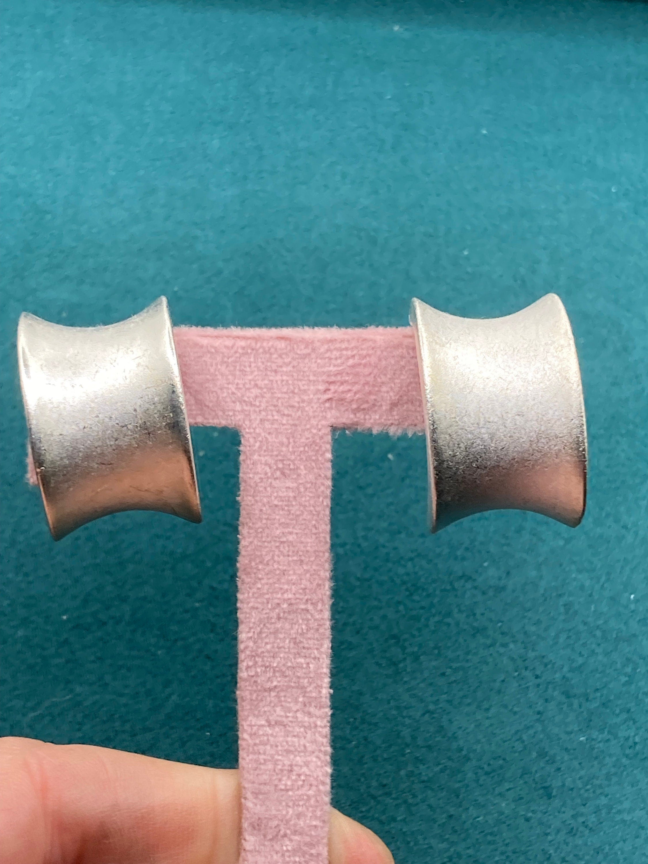 True vintage pristine Matt Silver plated 3cm half hoop clip on earrings genuine period old shop stock