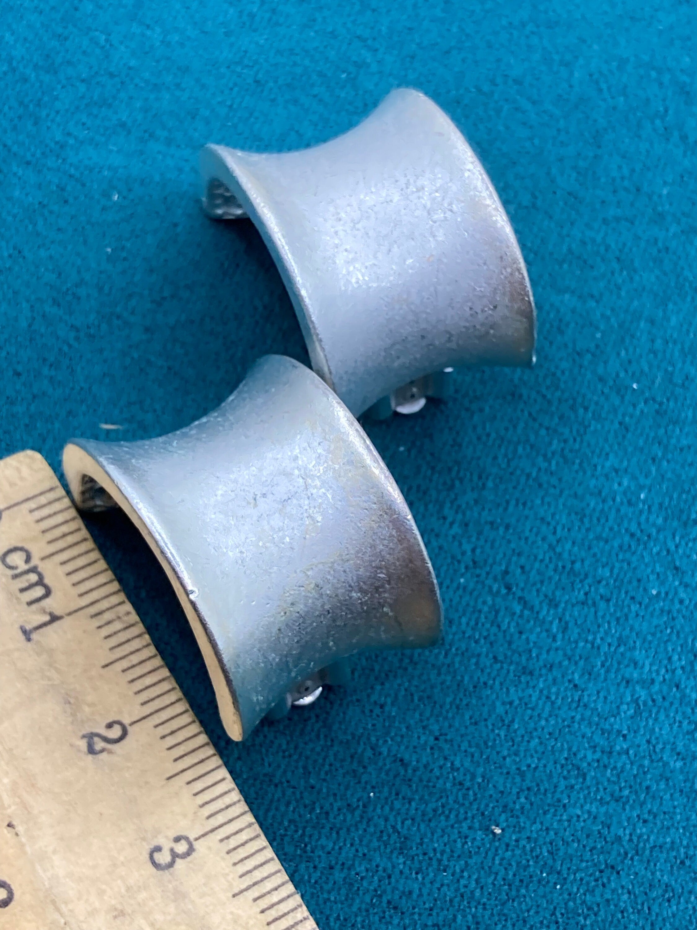 True vintage pristine Matt Silver plated 3cm half hoop clip on earrings genuine period old shop stock