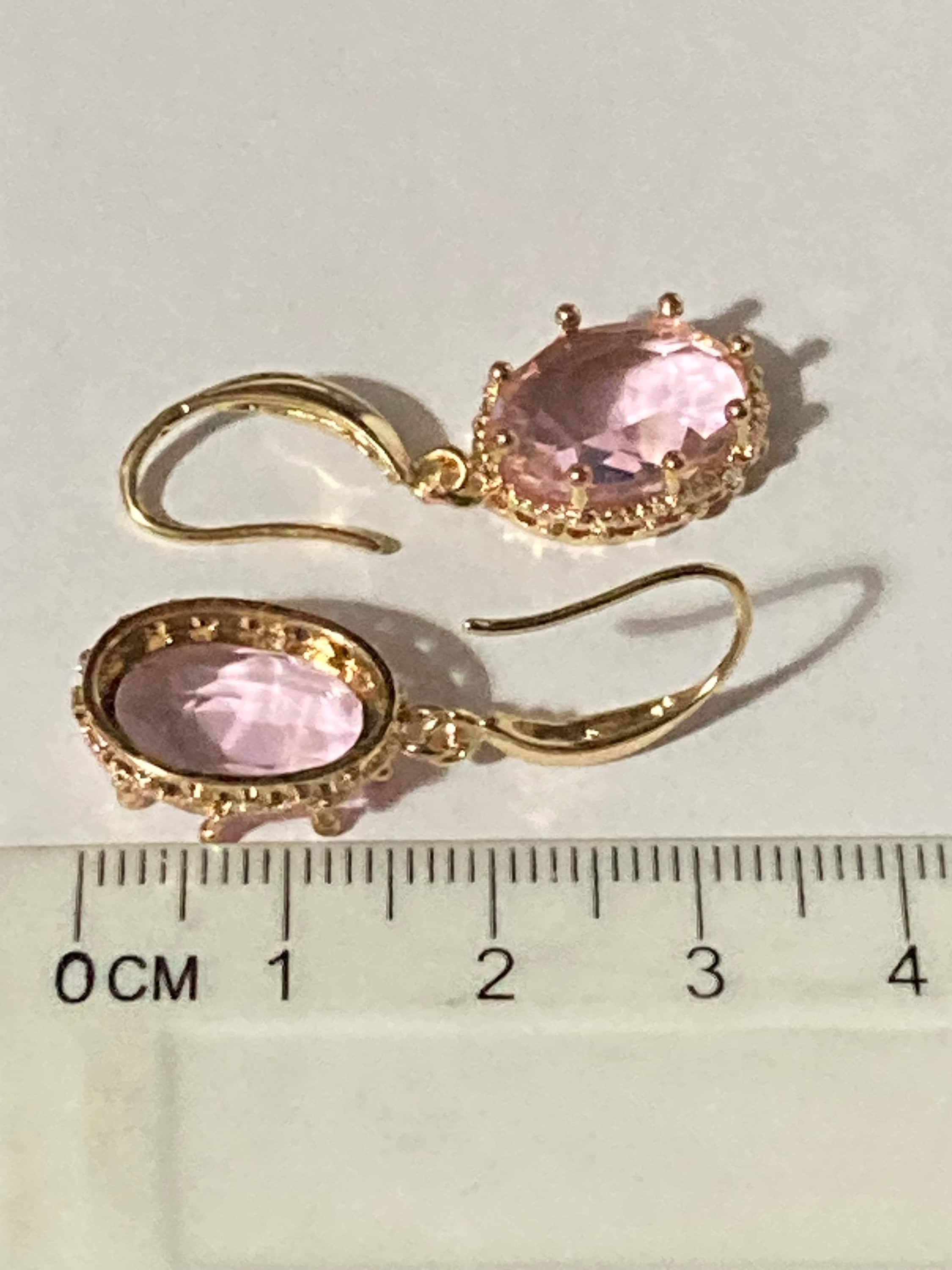 18k gold plated Soft pink crystal diamanté ornate cabochon drop charm earrings