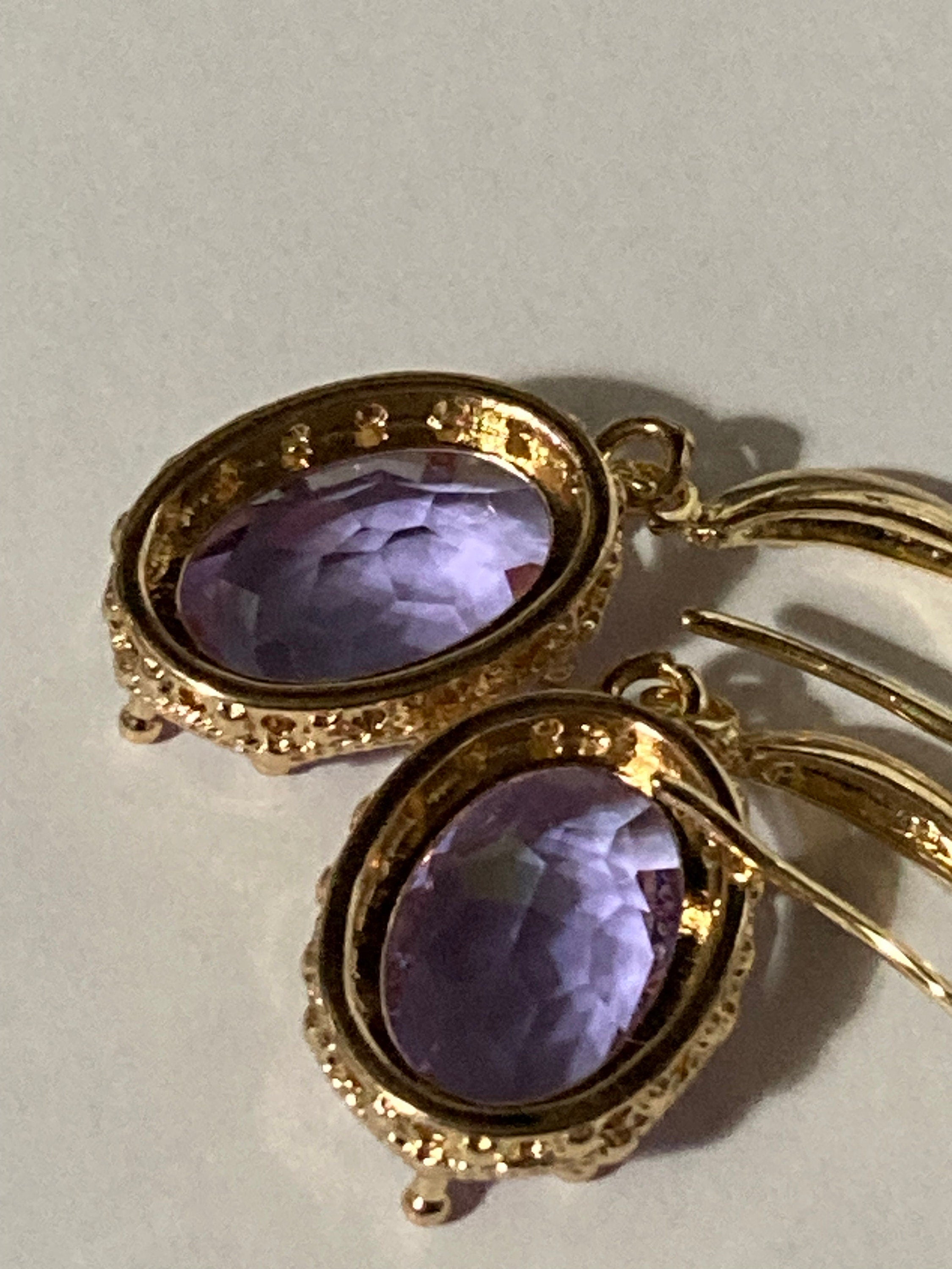 18k Gold Plated Lilac Crystal Drop Earrings