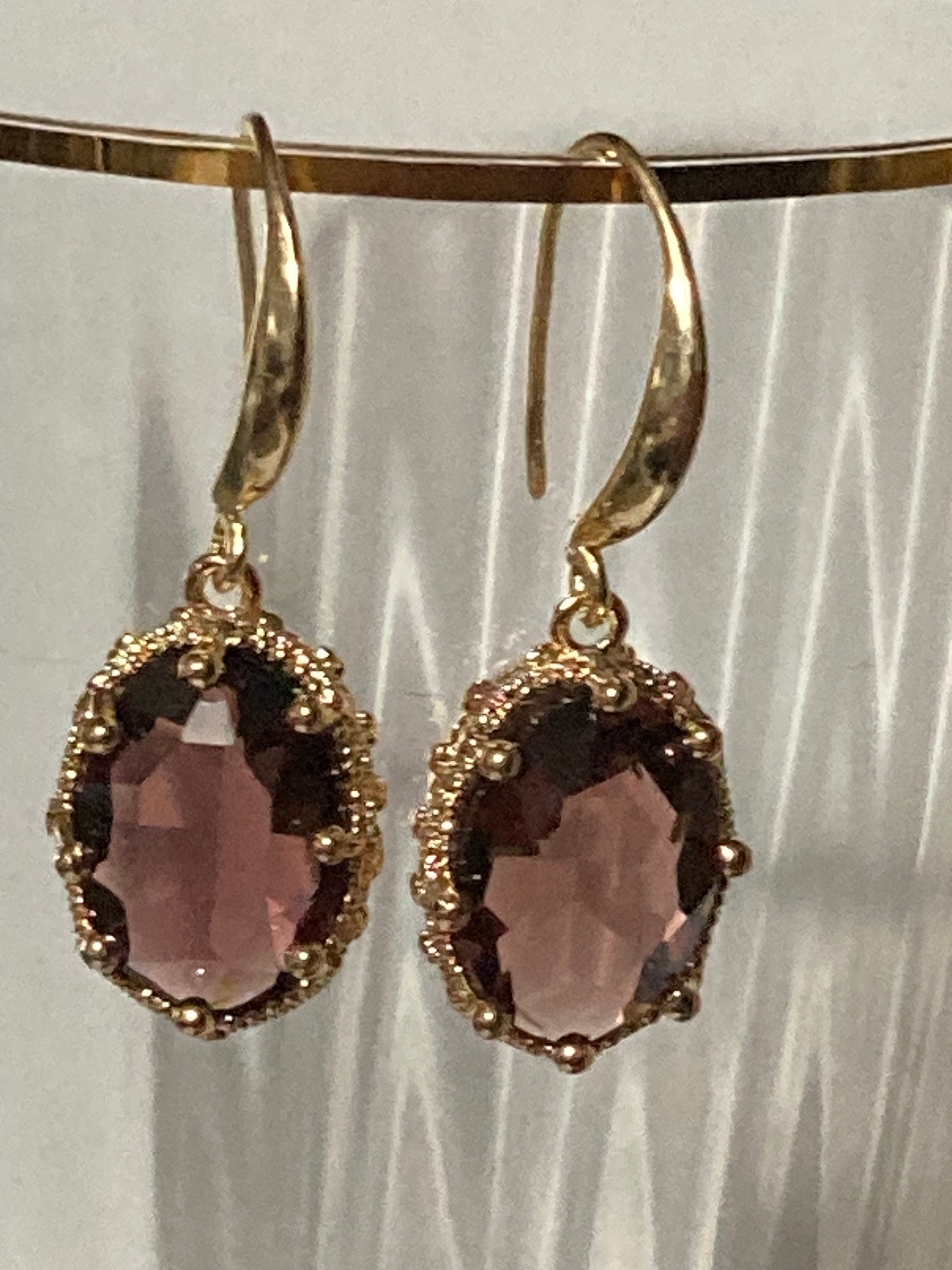 18k Gold Plated Amethyst Crystal Drop Earrings