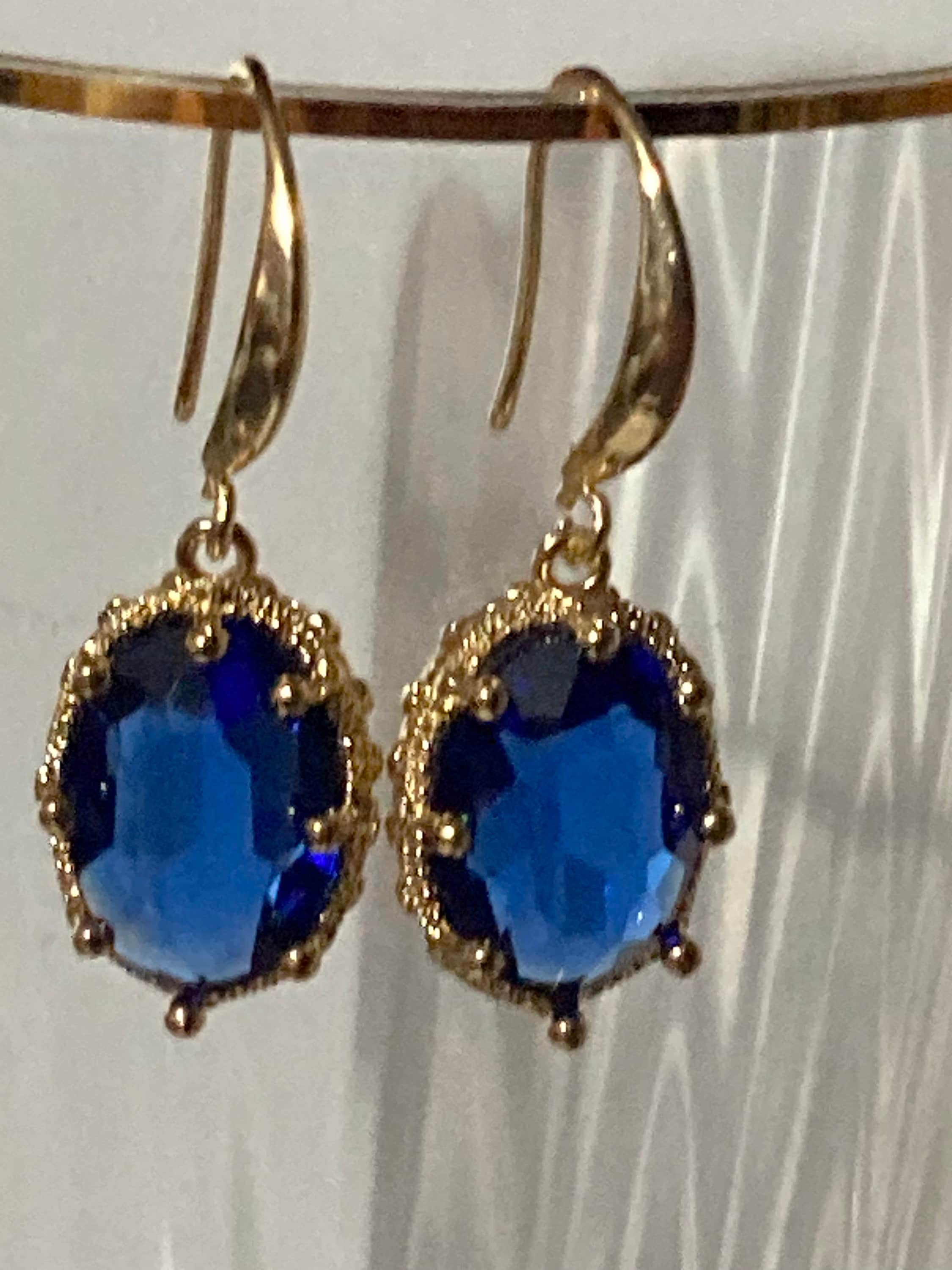18k Gold Plated Sapphire Blue Crystal Drop Earrings