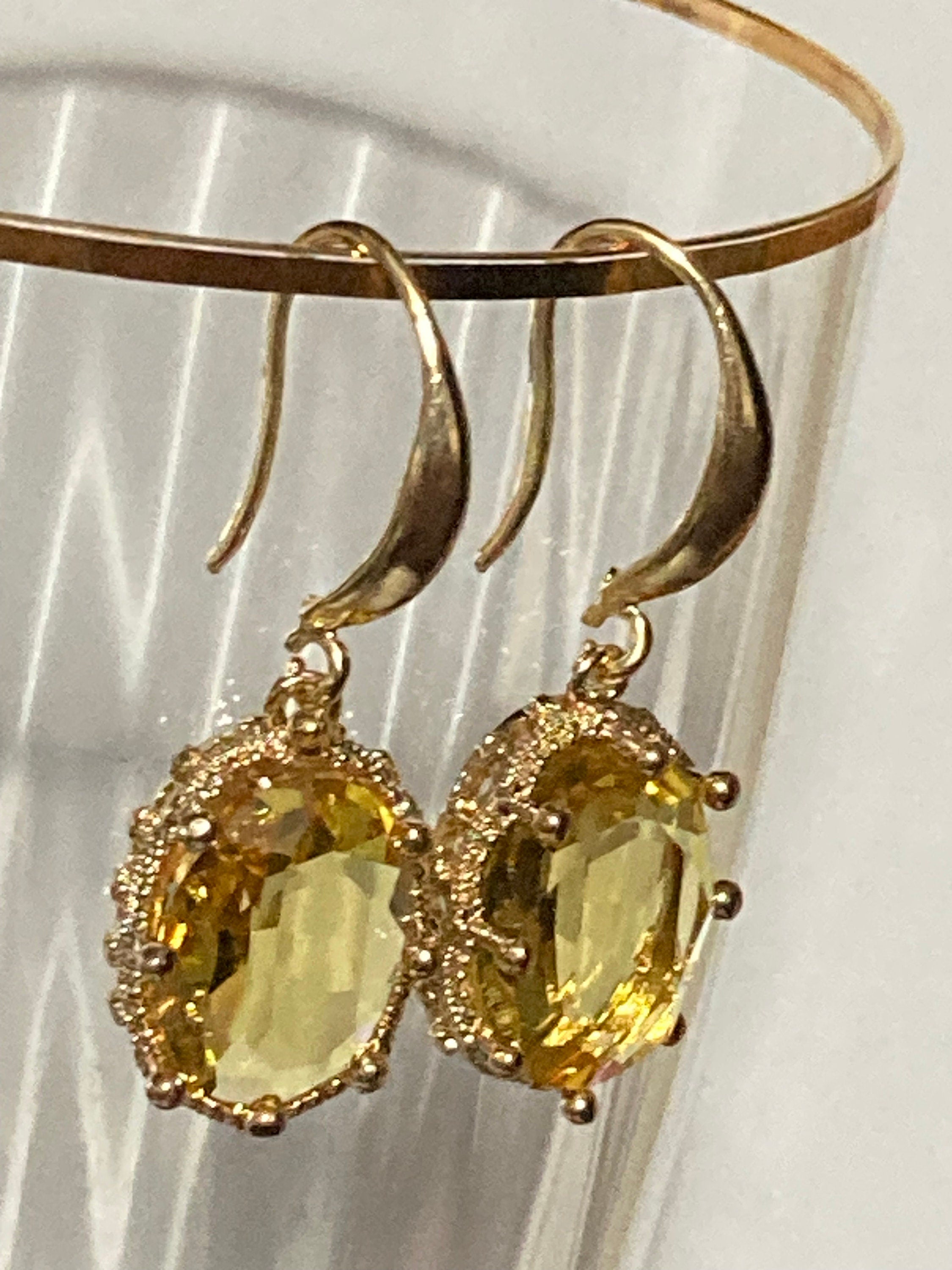 18k gold plated citrine orange yellow crystal diamanté cabochon drop charm earrings