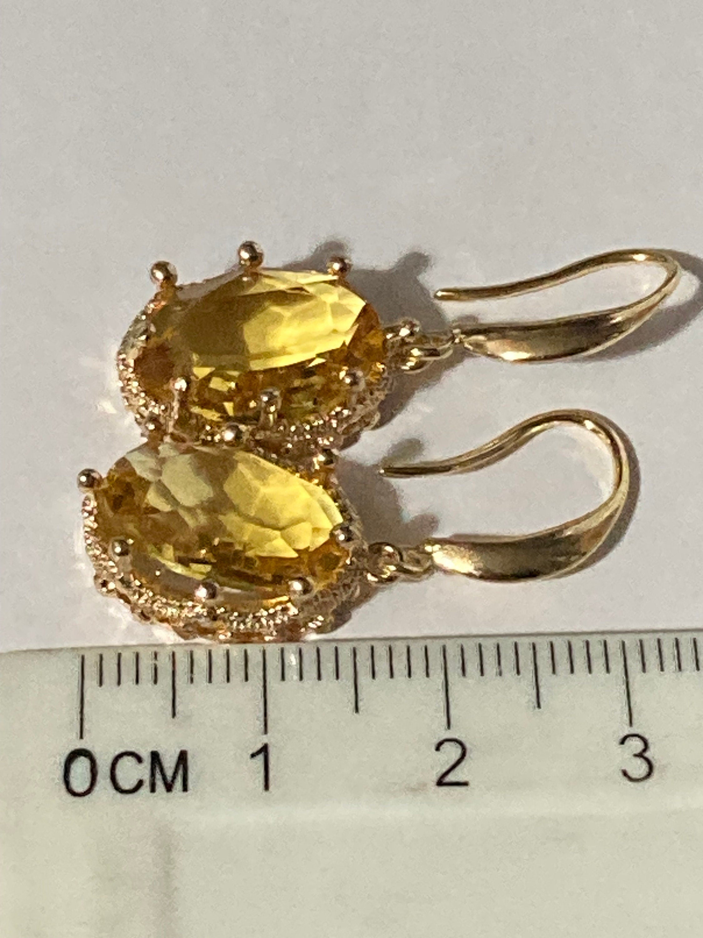 18k gold plated citrine orange yellow crystal diamanté cabochon drop charm earrings