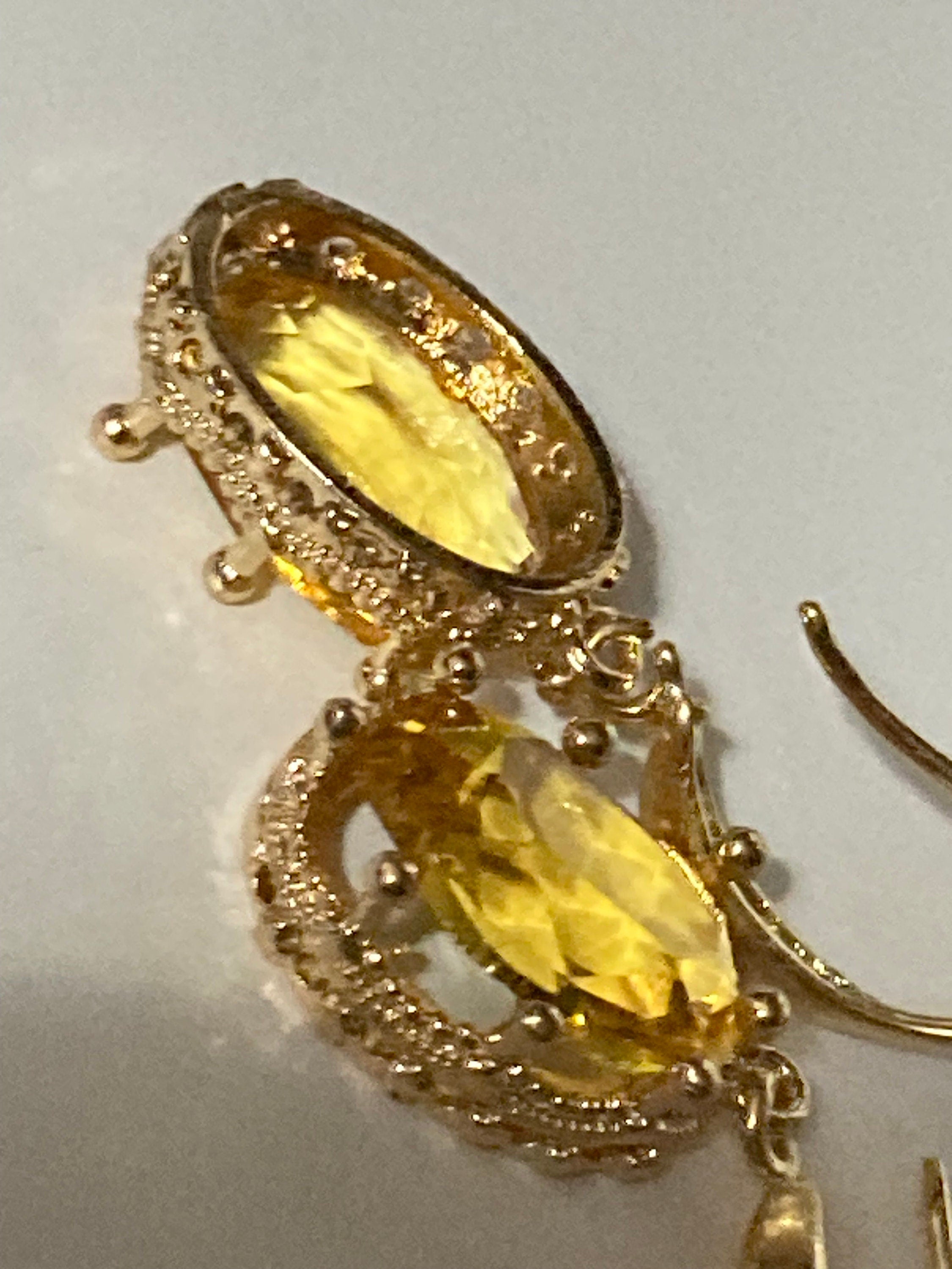 18k gold plated citrine orange yellow crystal diamanté cabochon drop charm earrings