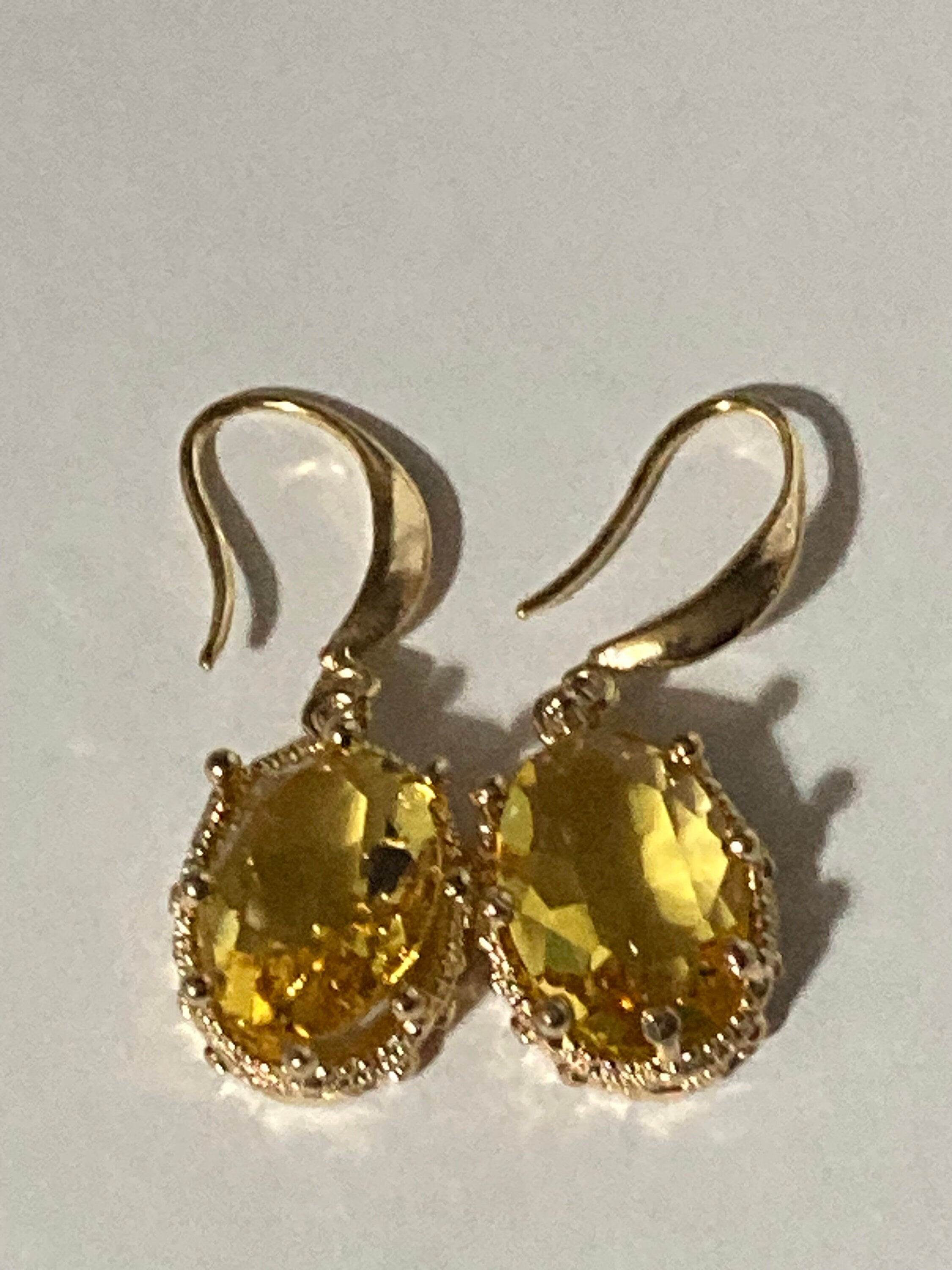 18k gold plated citrine orange yellow crystal diamanté cabochon drop charm earrings
