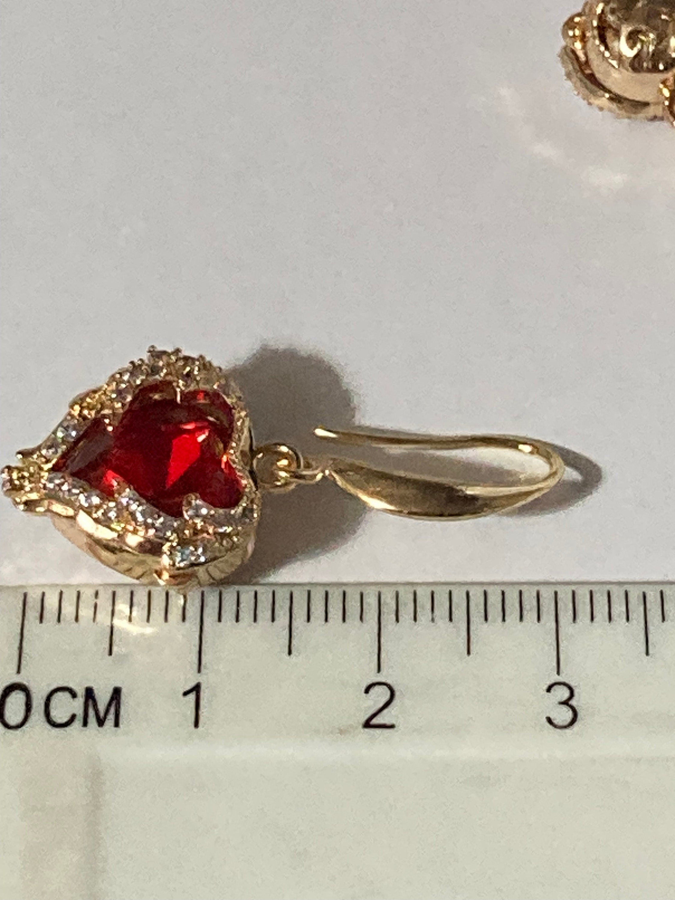 18k gold plated ruby red love heart crystal cabochon drop charm earrings
