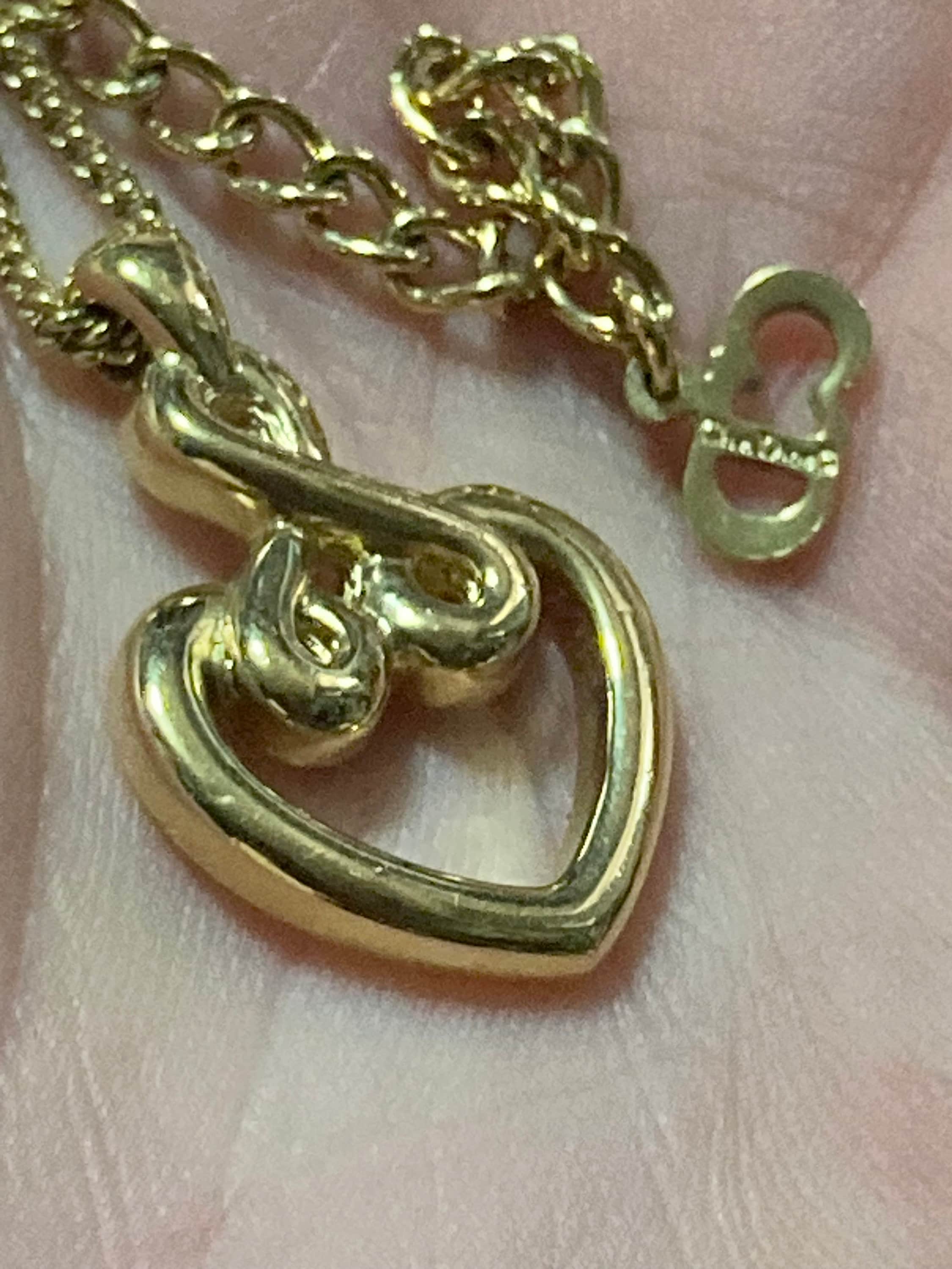 Vintage Christian Dior love heart pendant chain necklace, signed