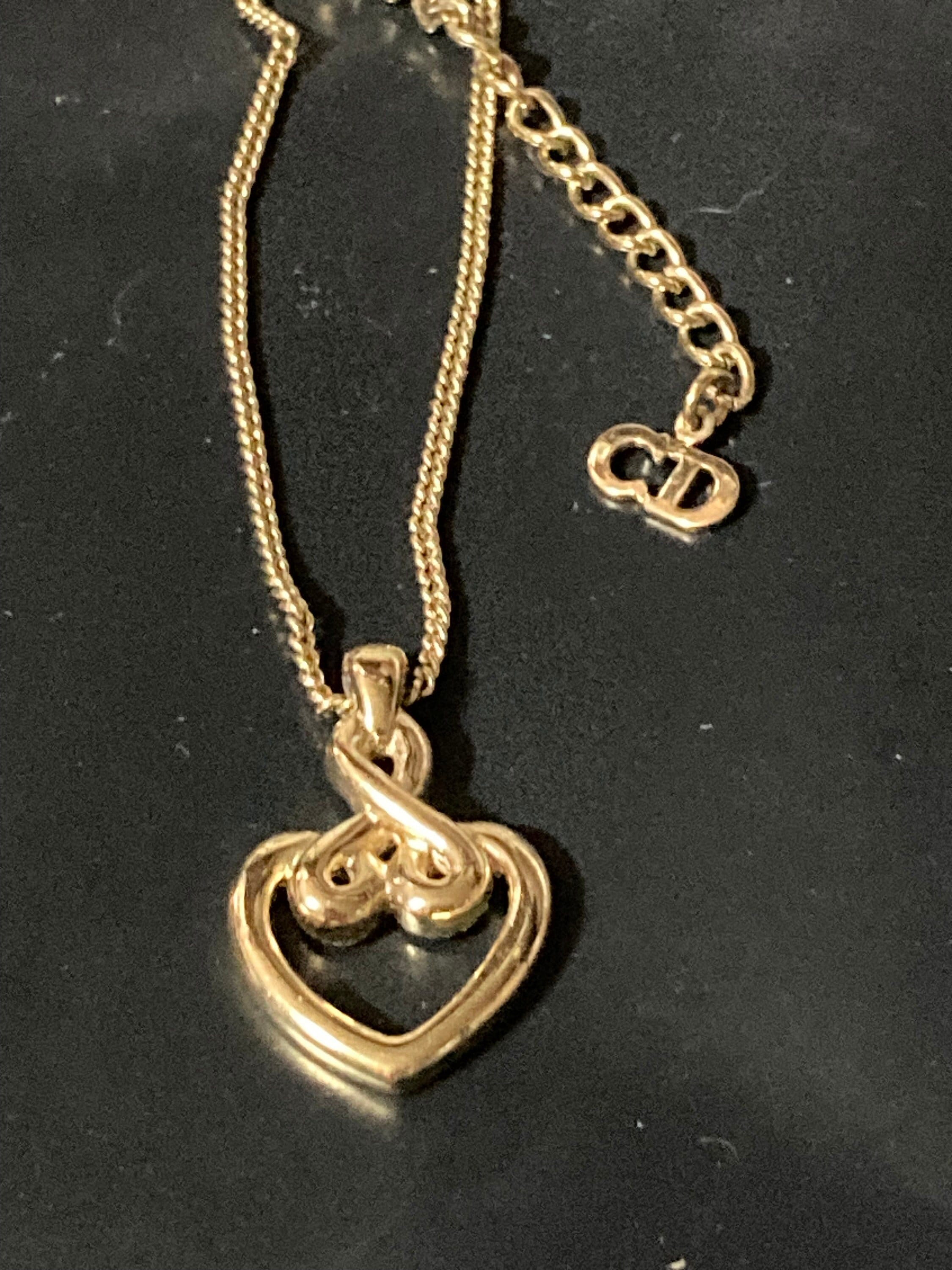 Vintage Christian Dior love heart pendant chain necklace, signed