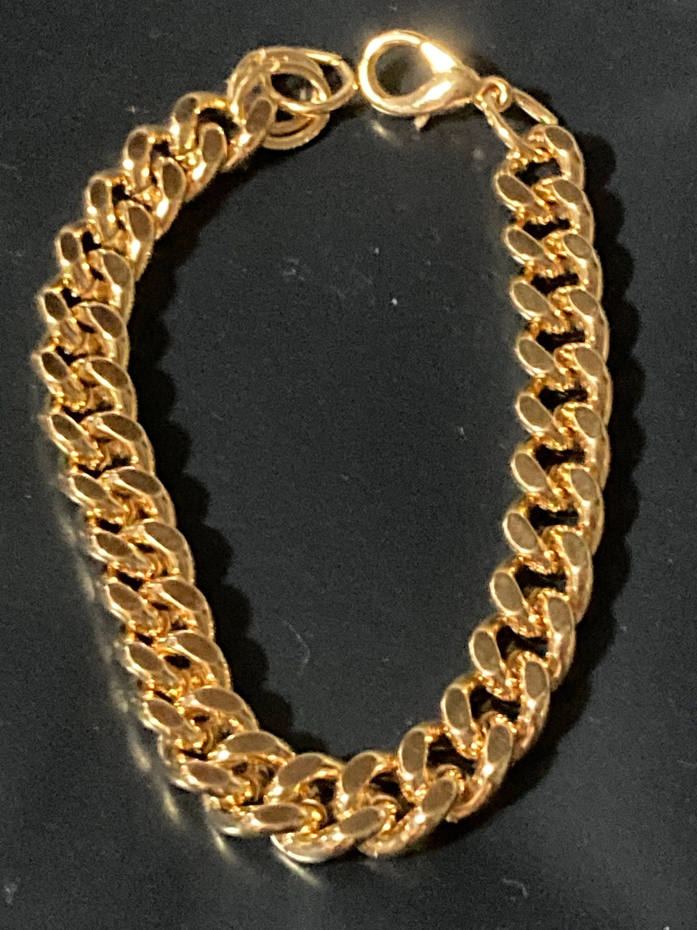 gold plated chunky 8mm wide flat curb link chain bracelet 19cm long