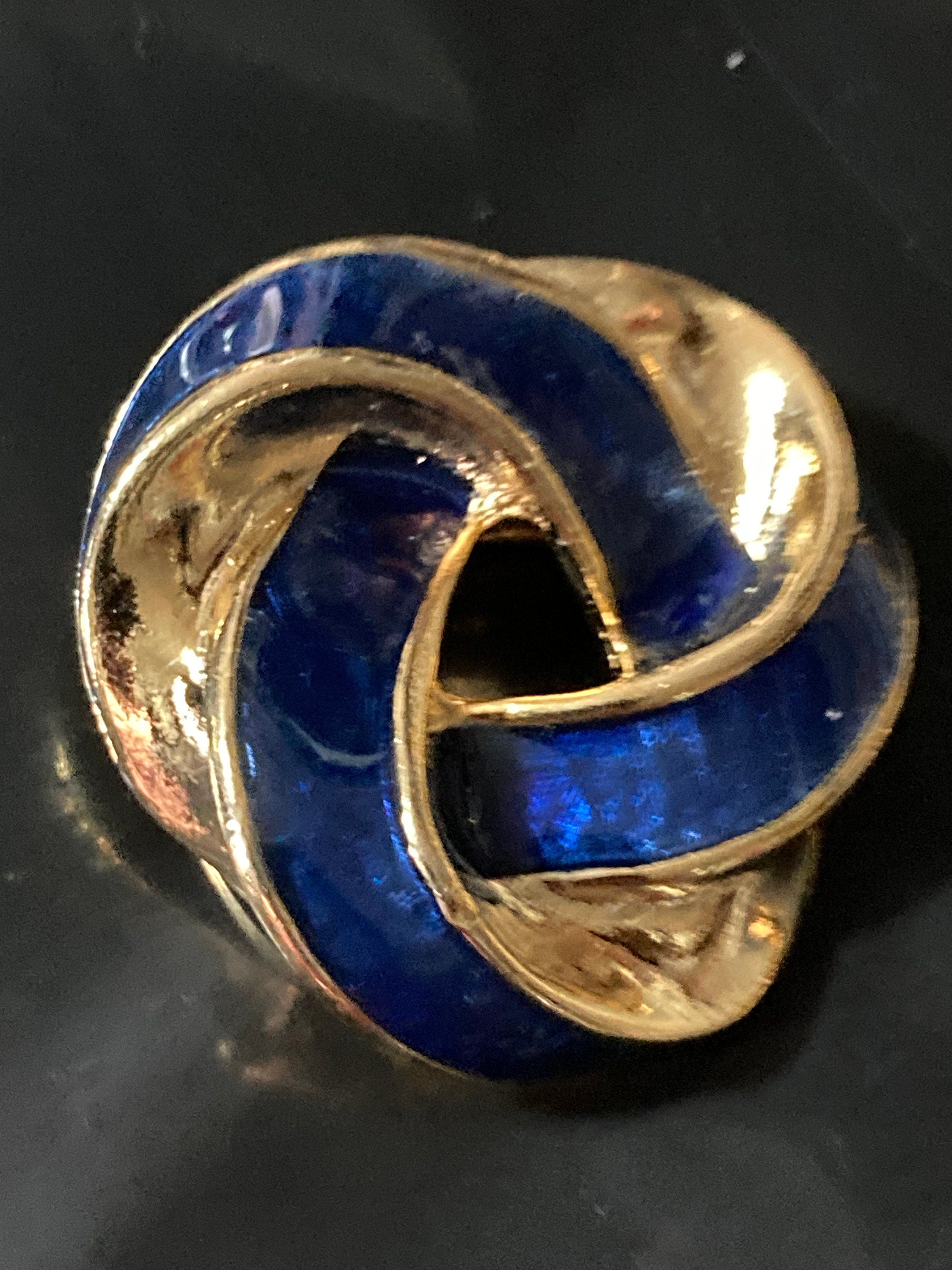 Vintage Gold Plated Scarf Clip: Blue Enamel Eternal Knot Ring