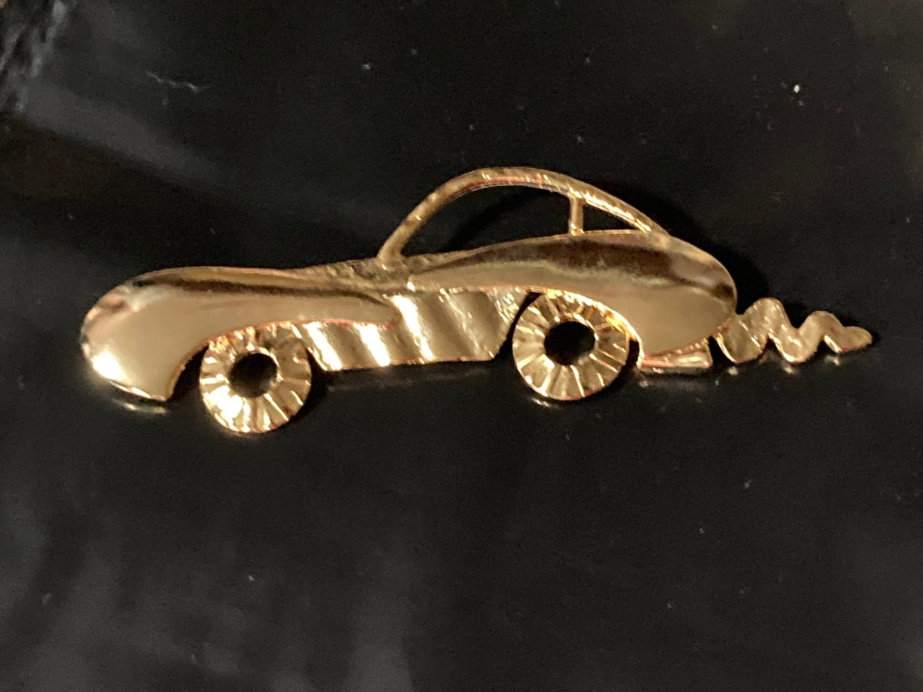 vintage 11cm oversized classic car brooch, gold tone 80s