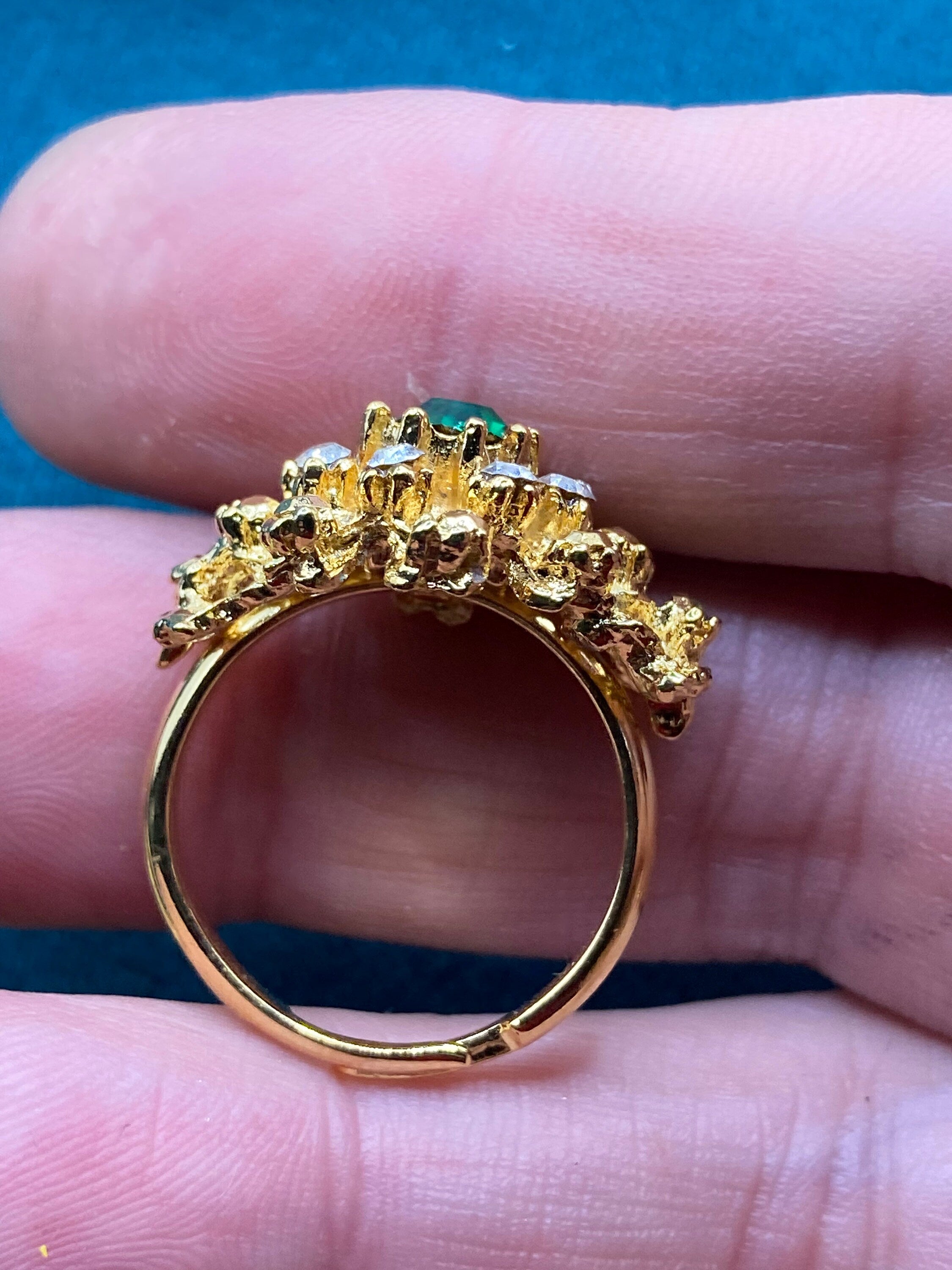 Emerald green glass diamanté vintage brutalist