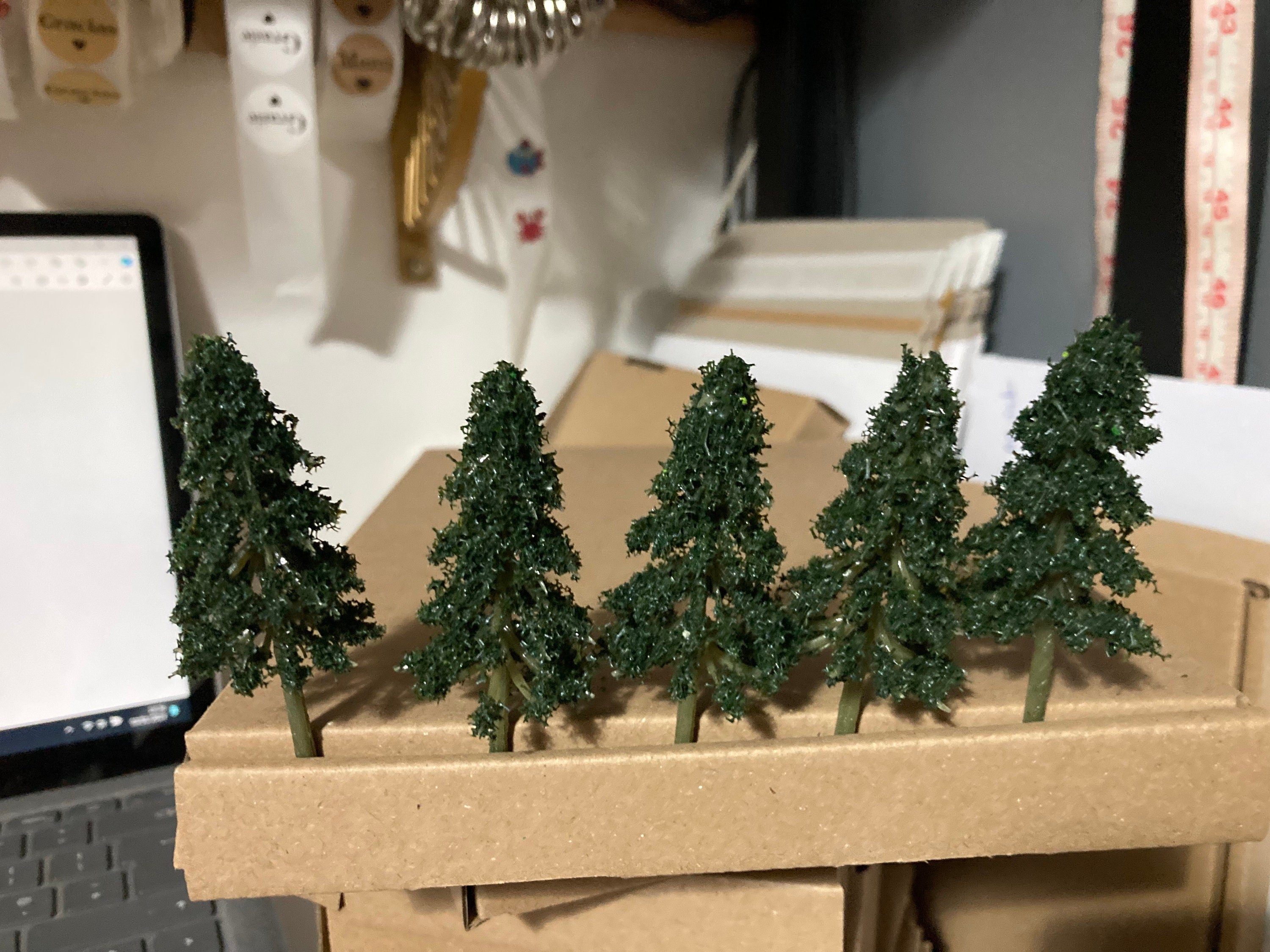 Miniature Fir Trees (5 Pieces): 7cm Dark Green Cake Toppers
