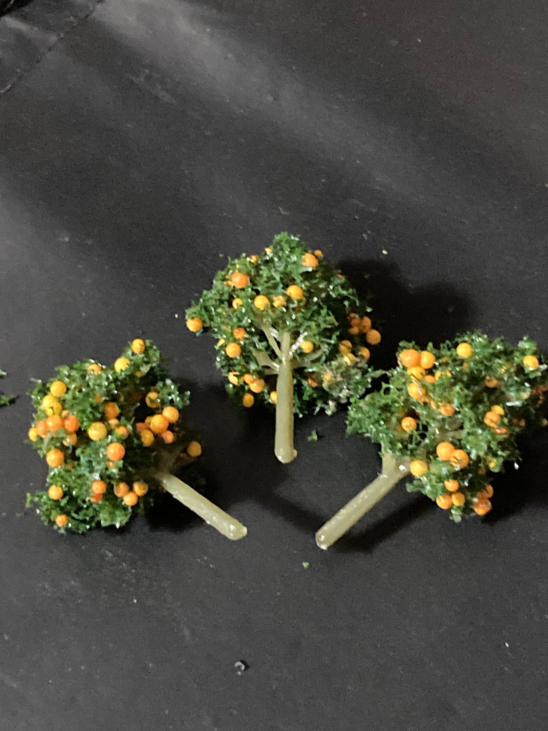 3 x 4cm miniature green orange fruit tree cake toppers micro landscape scenery woodland