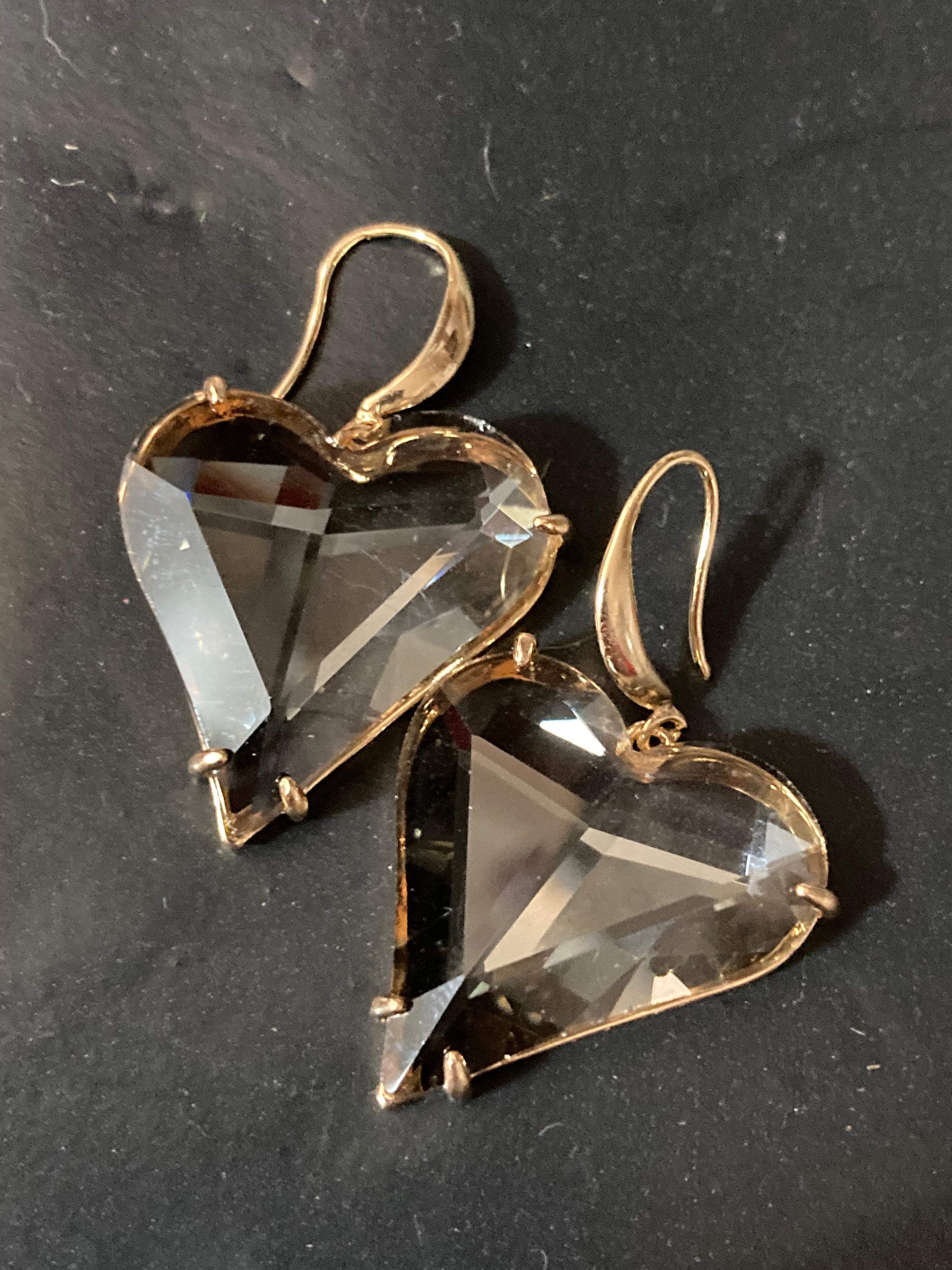 18k gold plated beige taupe brown love heart crystal drop charm earrings