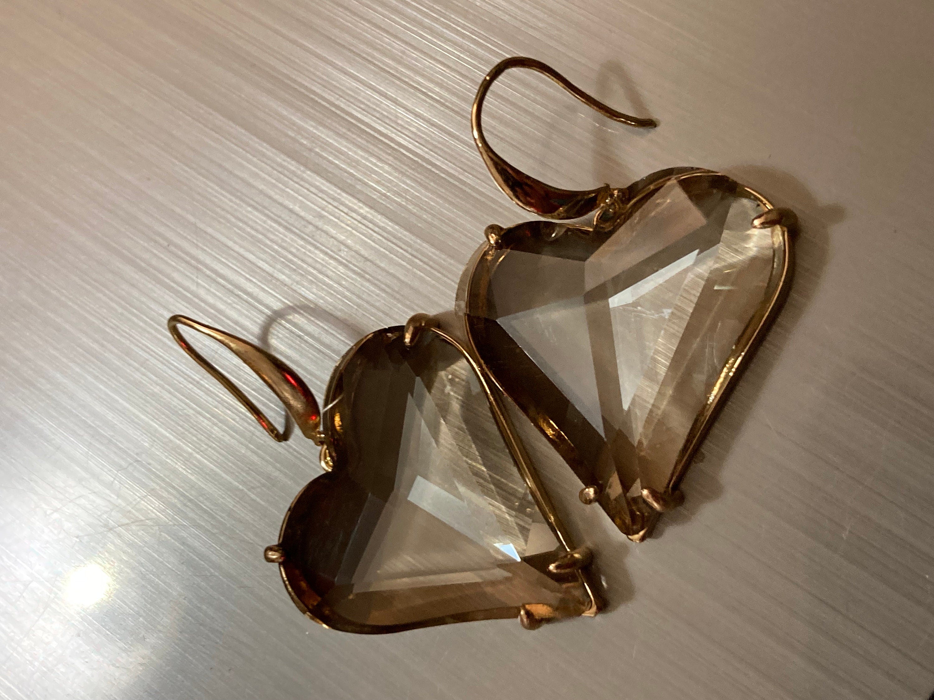 18k gold plated beige taupe brown love heart crystal drop charm earrings