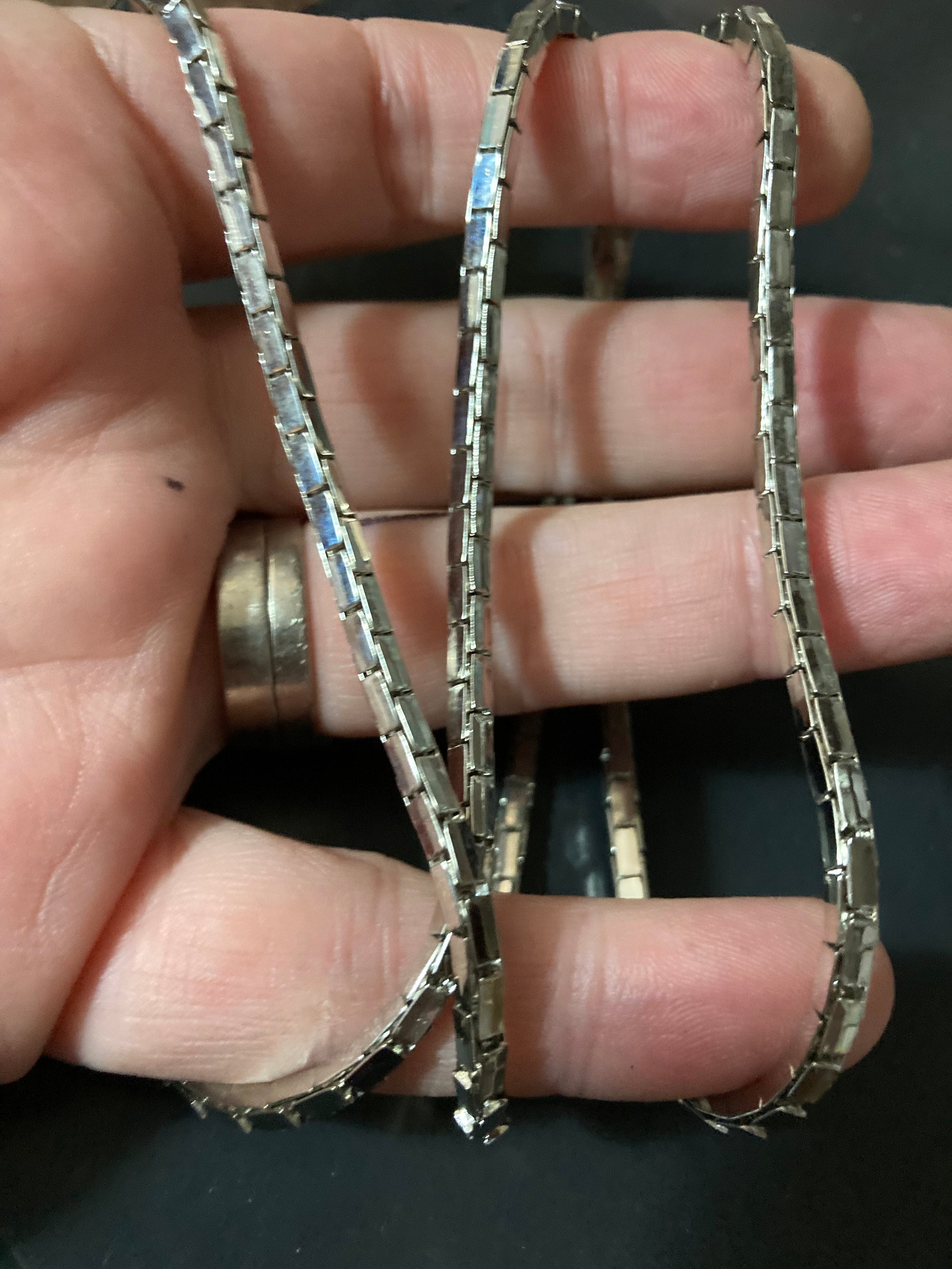 21” 69cm long chain necklace, vintage 80s silver plated