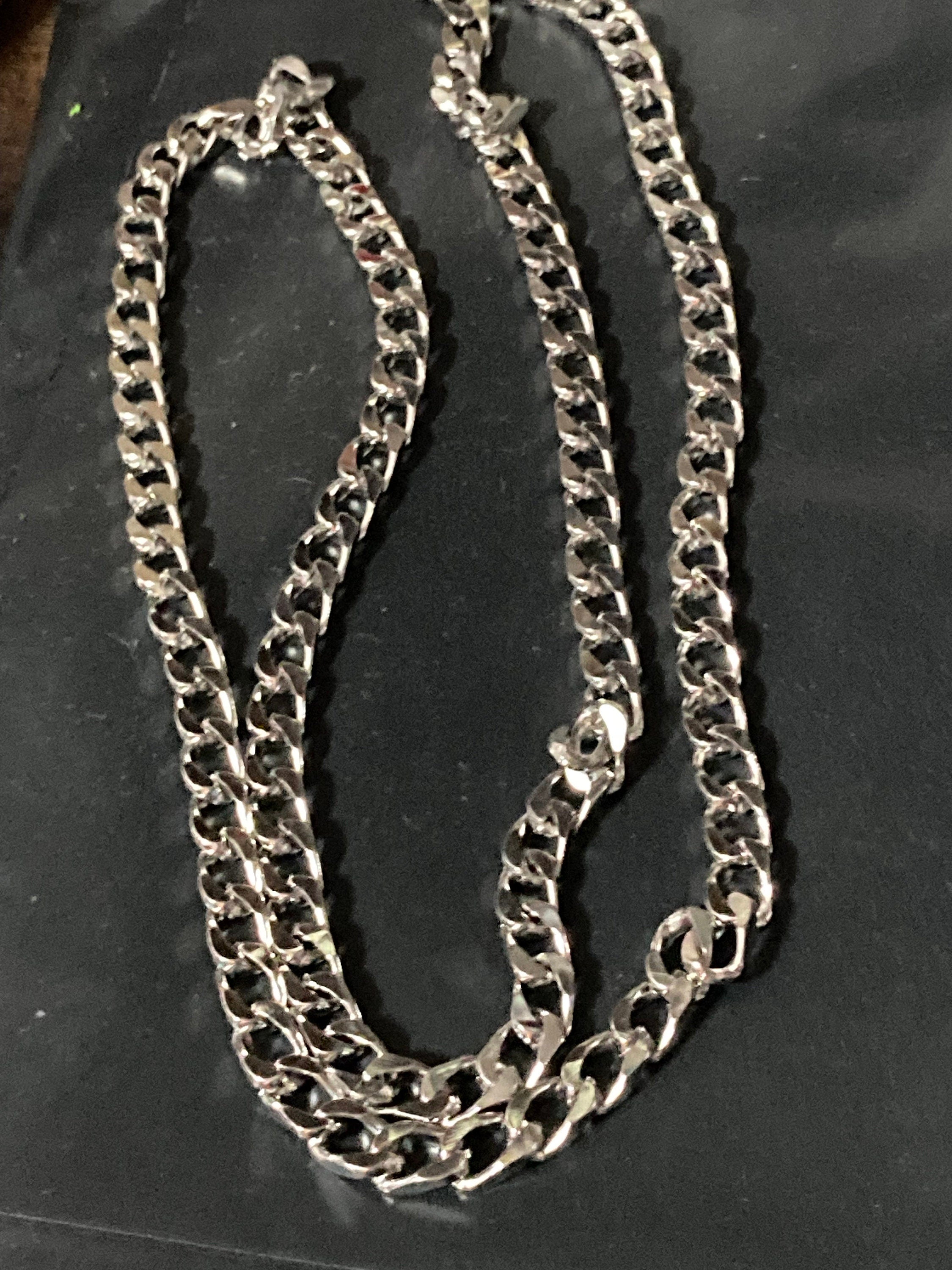 Vintage 80s Silver Plated Curb Chain Necklace - 27.5" Long