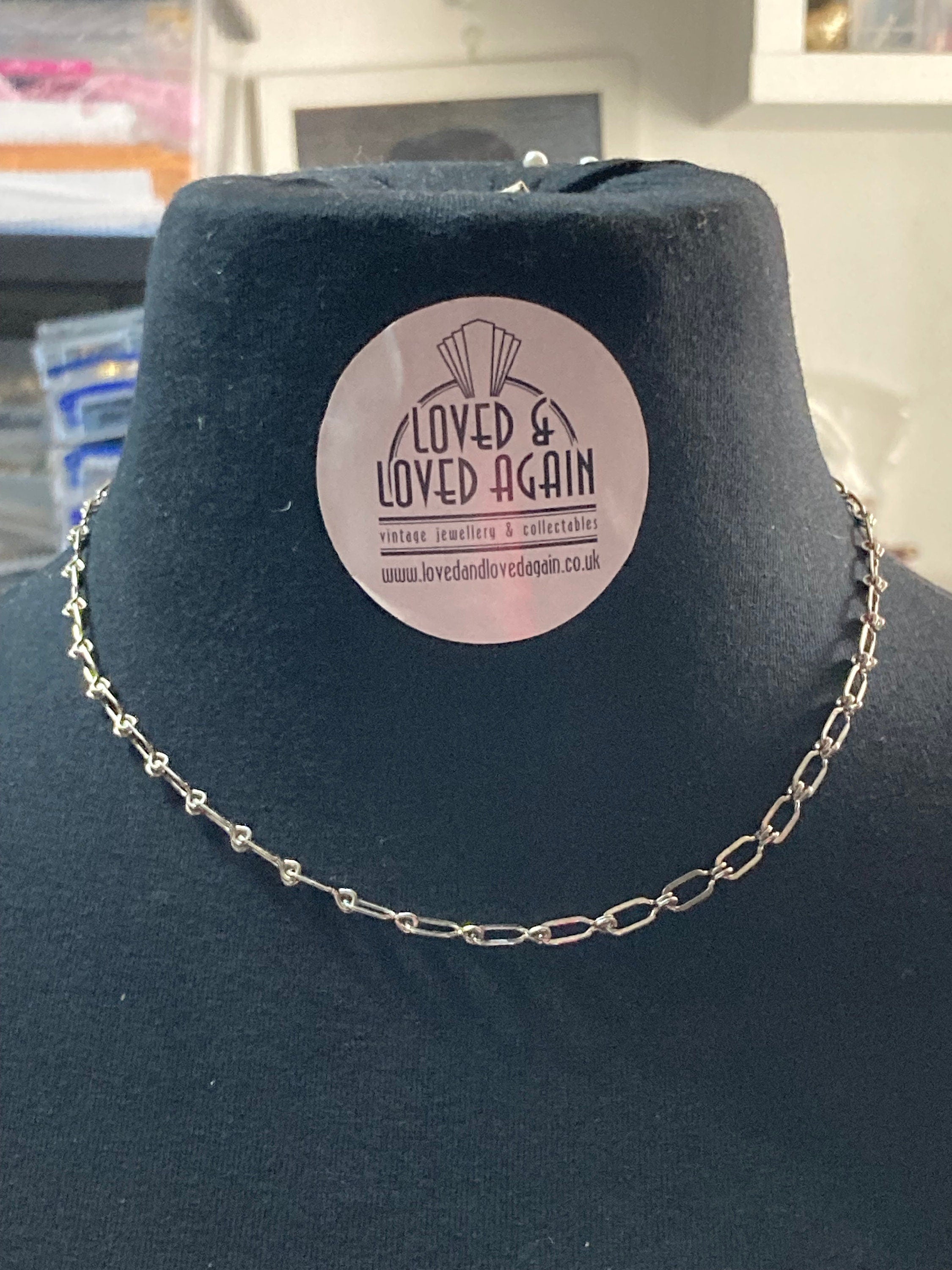 silver tone fancy link chain necklace 48cm, vintage 1980s