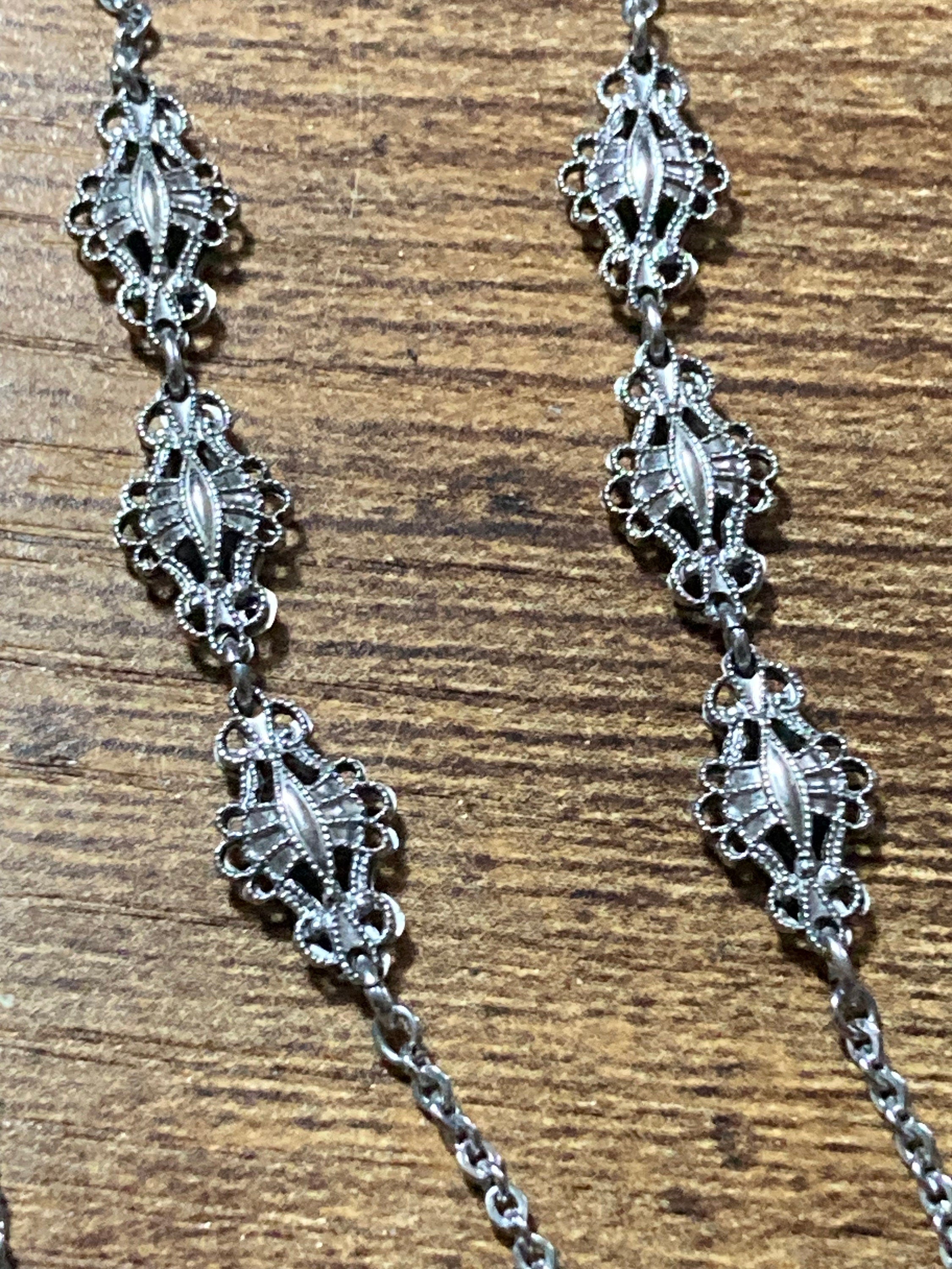 Art Deco Chrome & Galalith Necklace: 1920s Bengal Style