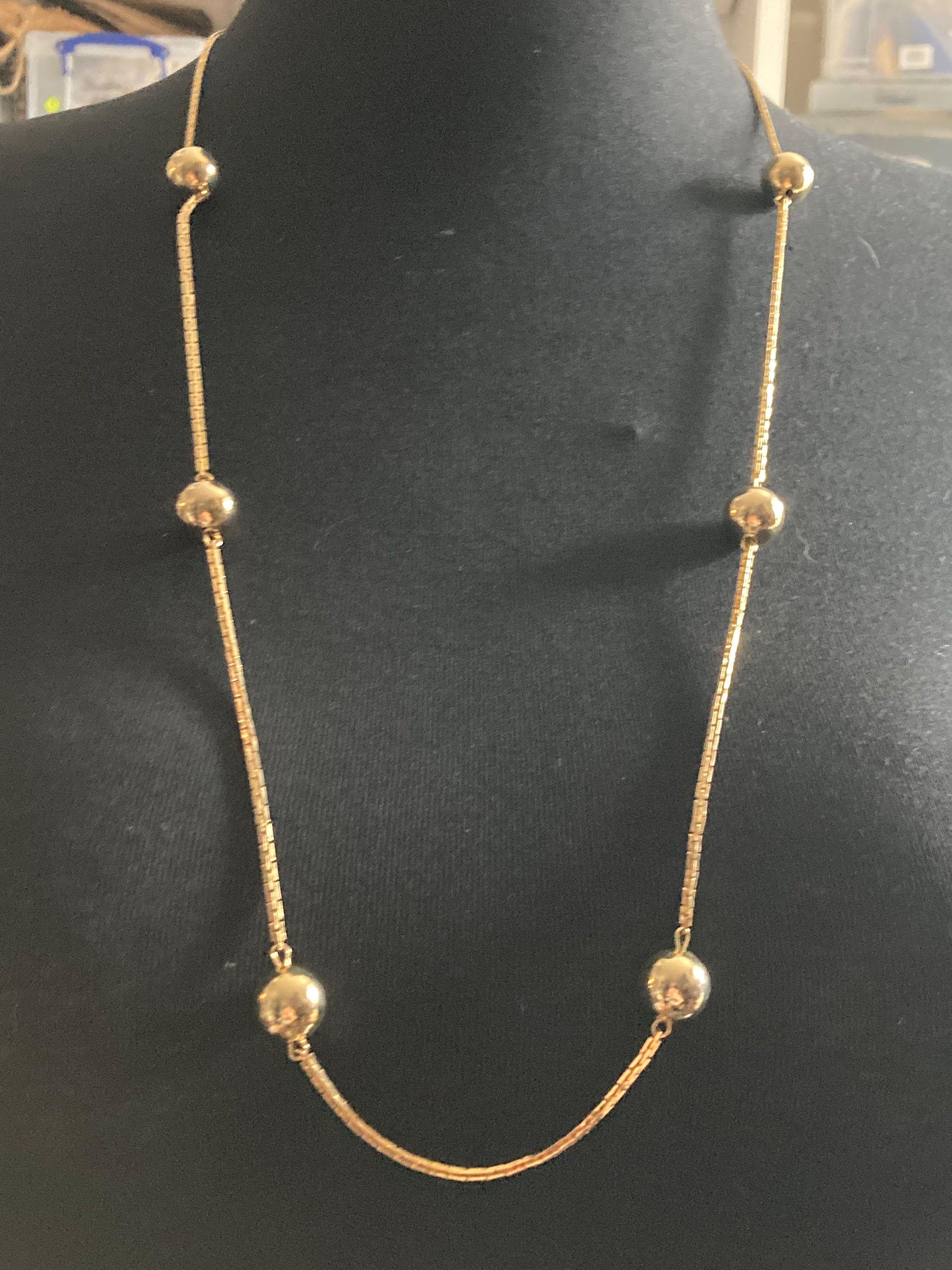 24” 80cm long 1980s thick gold plated ball station link chain necklace