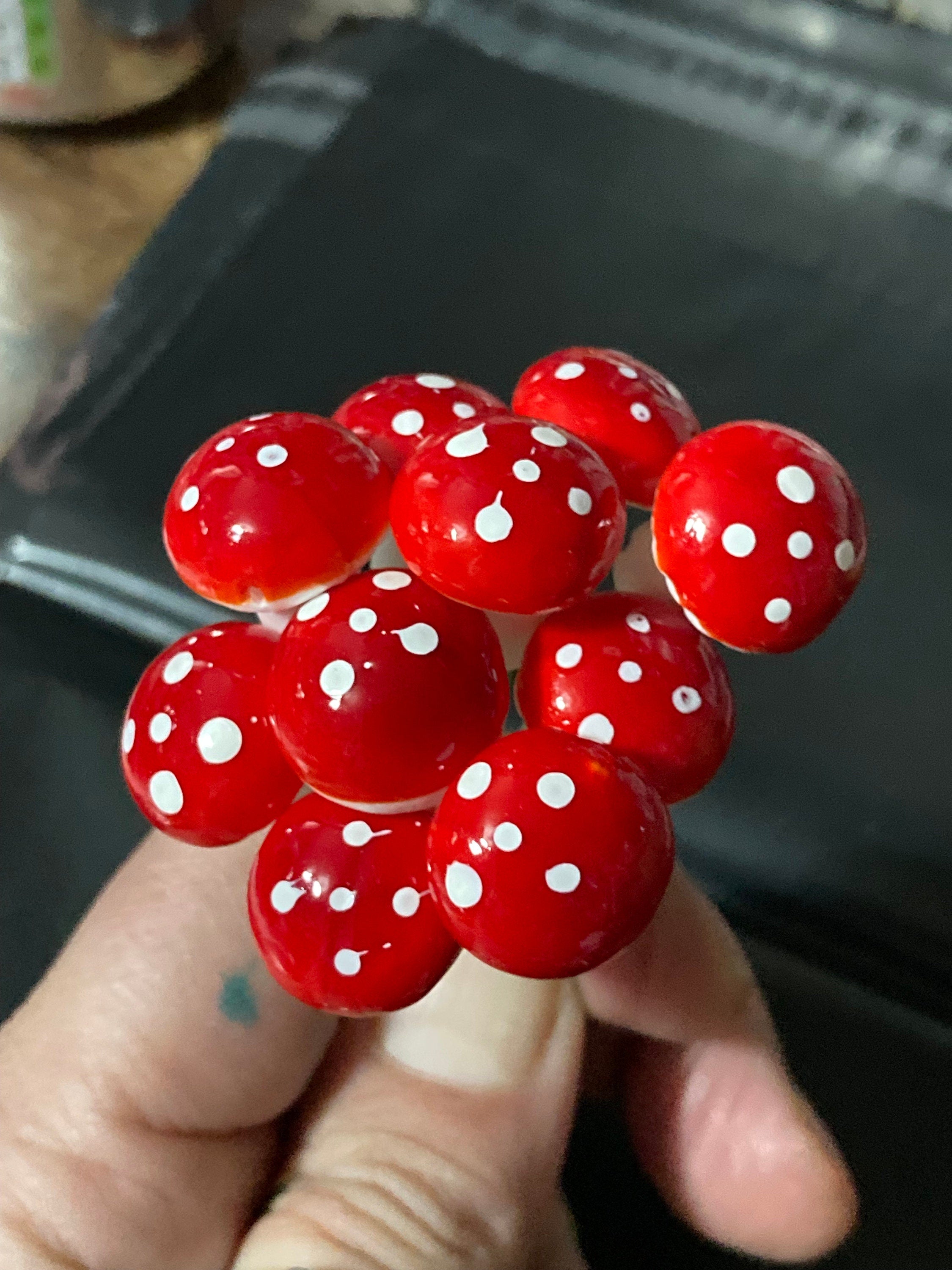 10 Miniature Red Toadstool Cake Toppers: Woodland Scenery