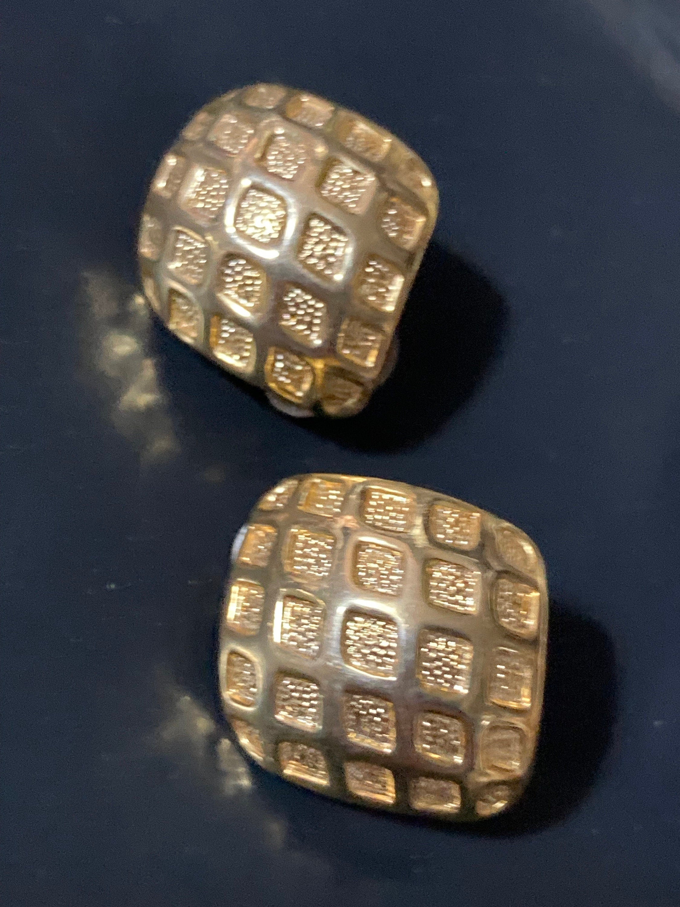 Vintage clip on earrings, 1990s gold tone diamond shaped