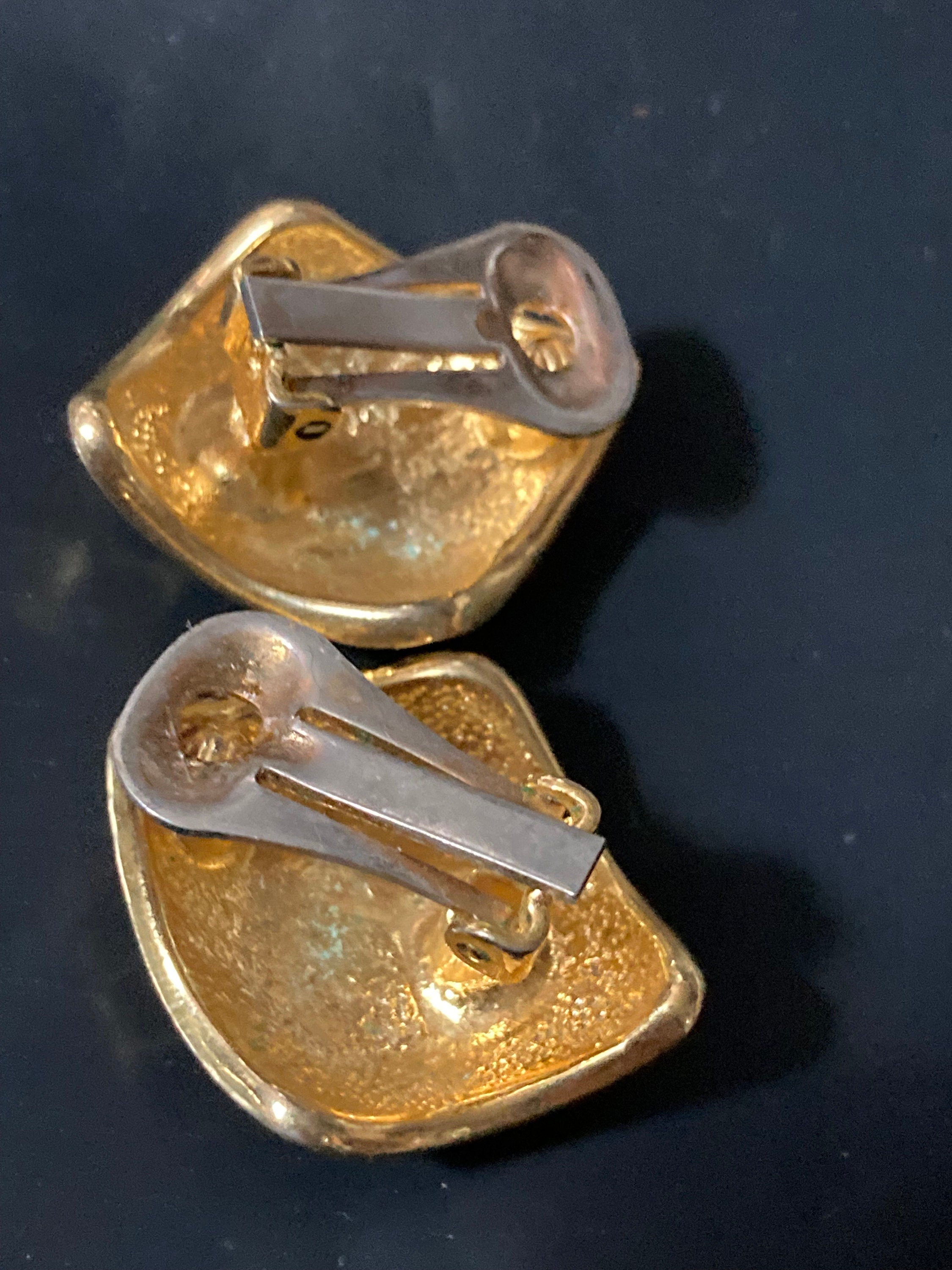 Vintage clip on earrings, 1990s gold tone diamond shaped