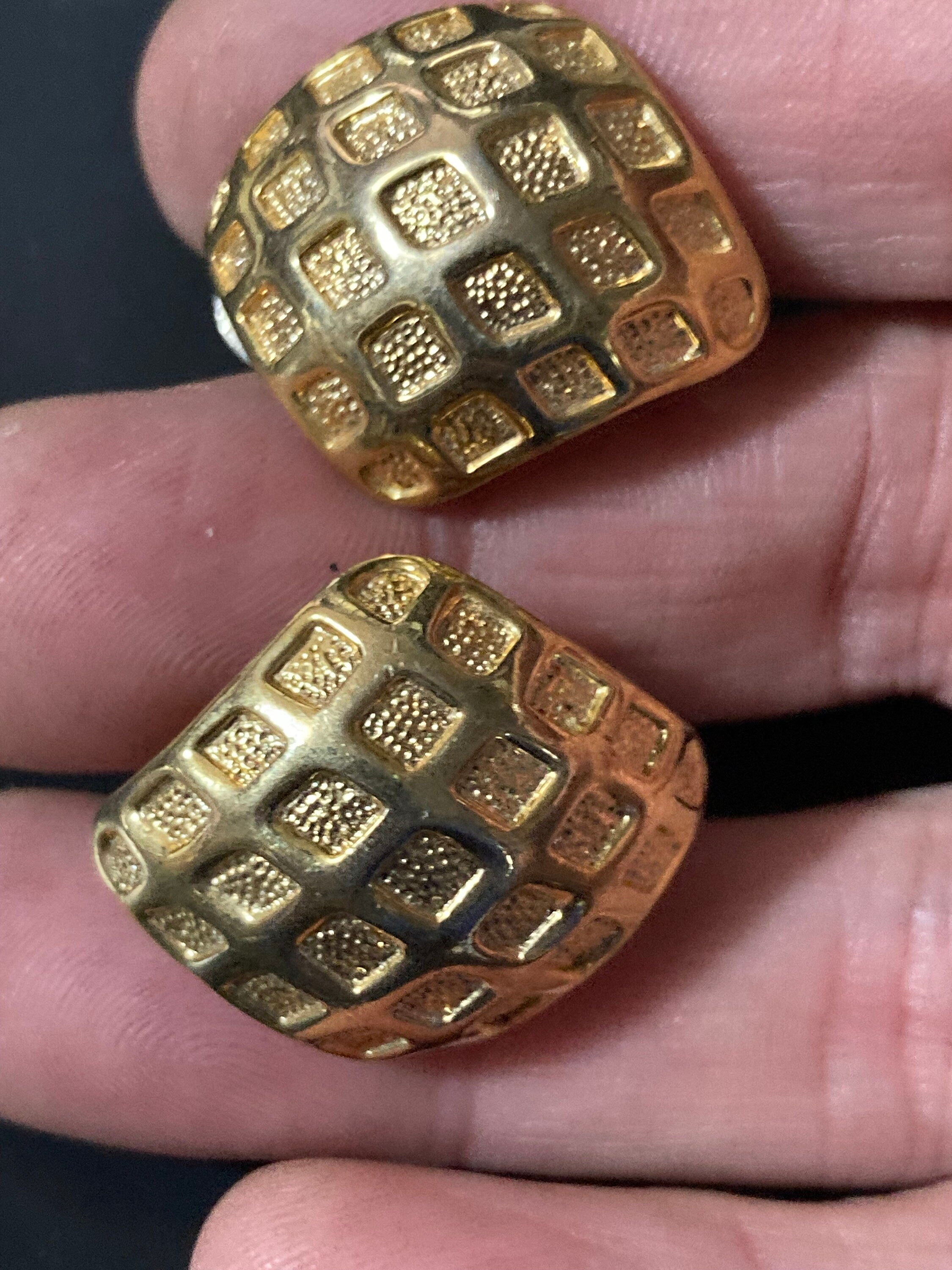 Vintage clip on earrings, 1990s gold tone diamond shaped