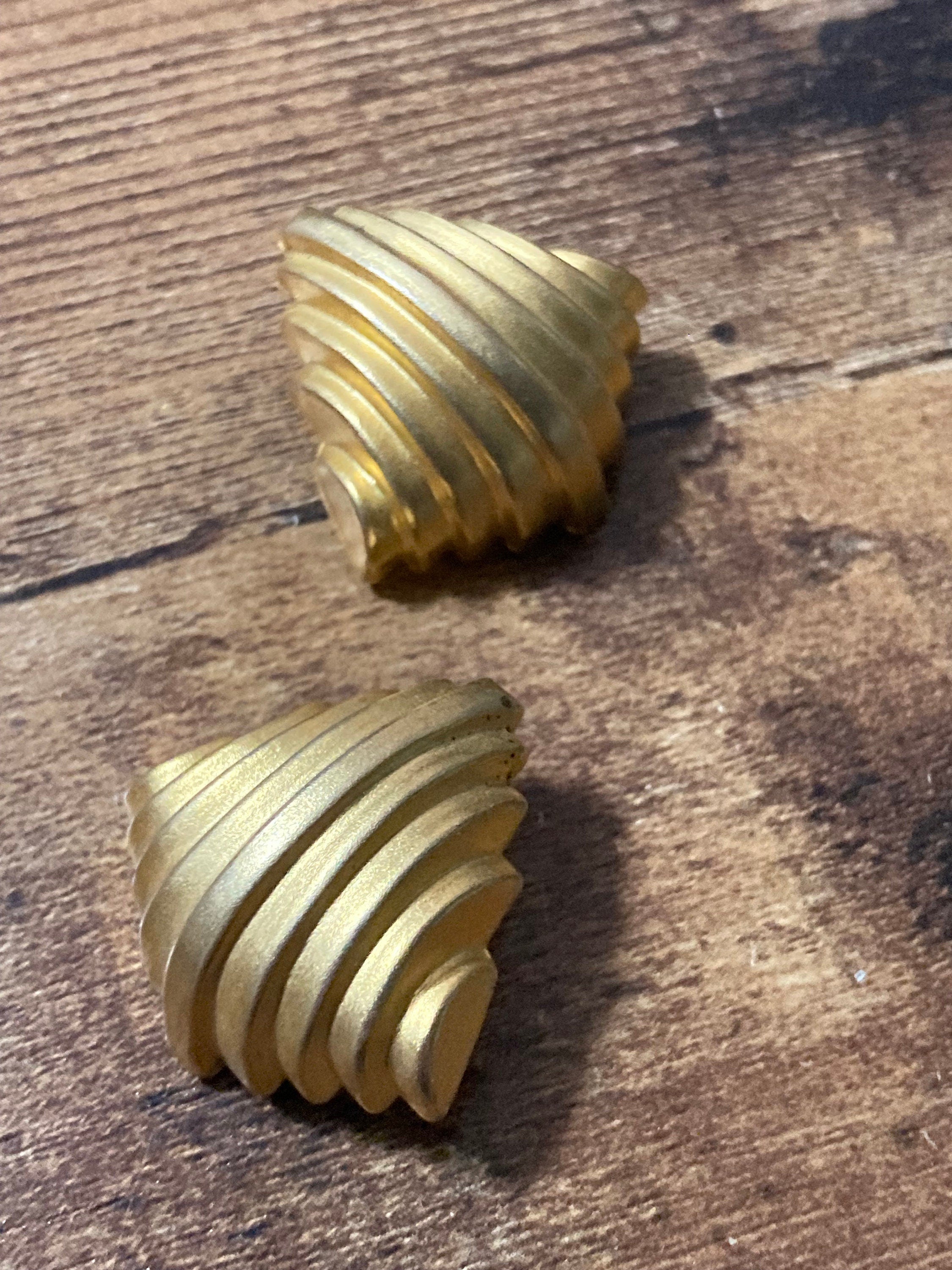 Vintage gold tone clip on earrings, Art deco geometric