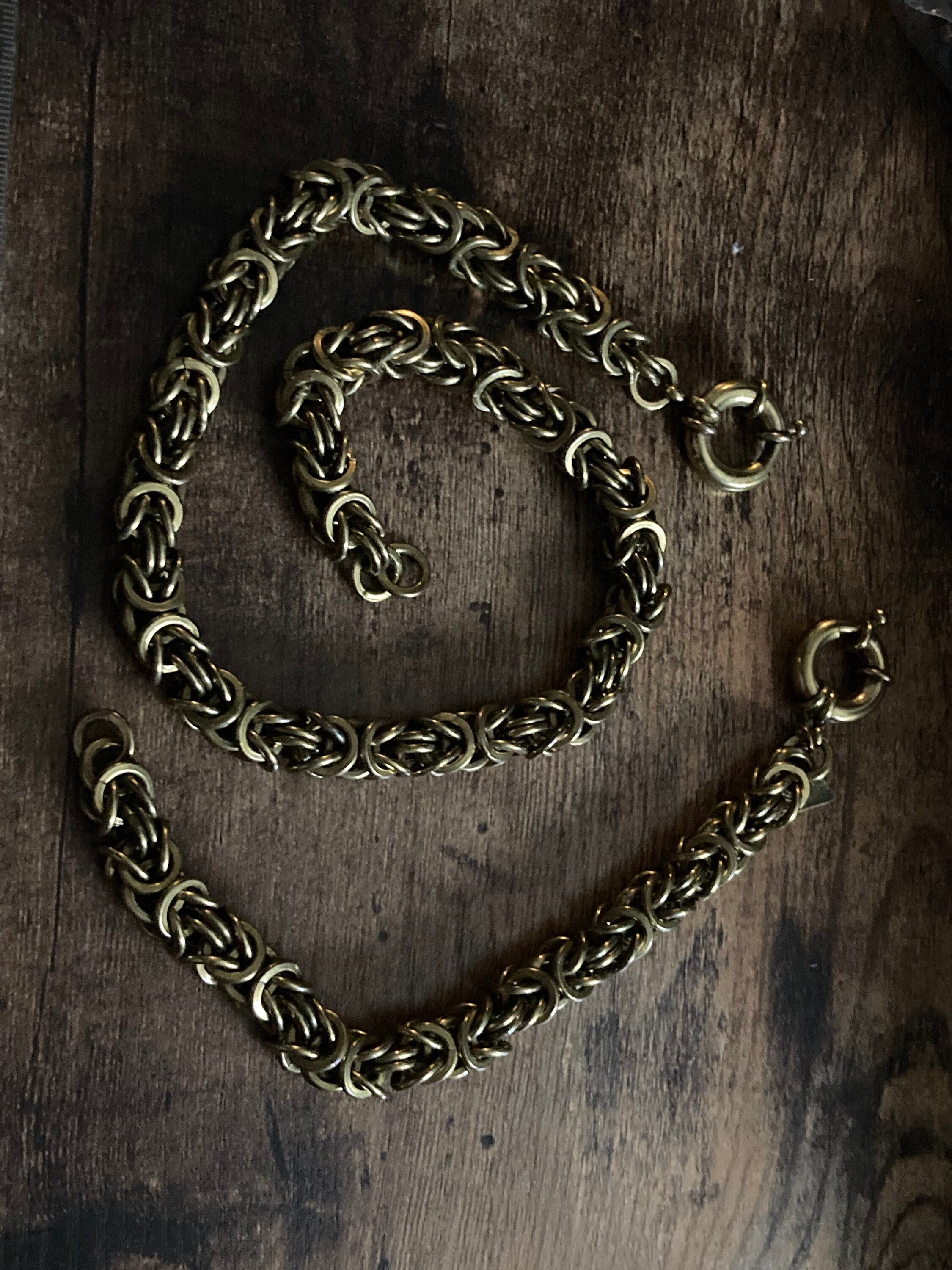 Signed BULATTI modernist designer antique gold tone thick woven necklace and bracelet jewellery set