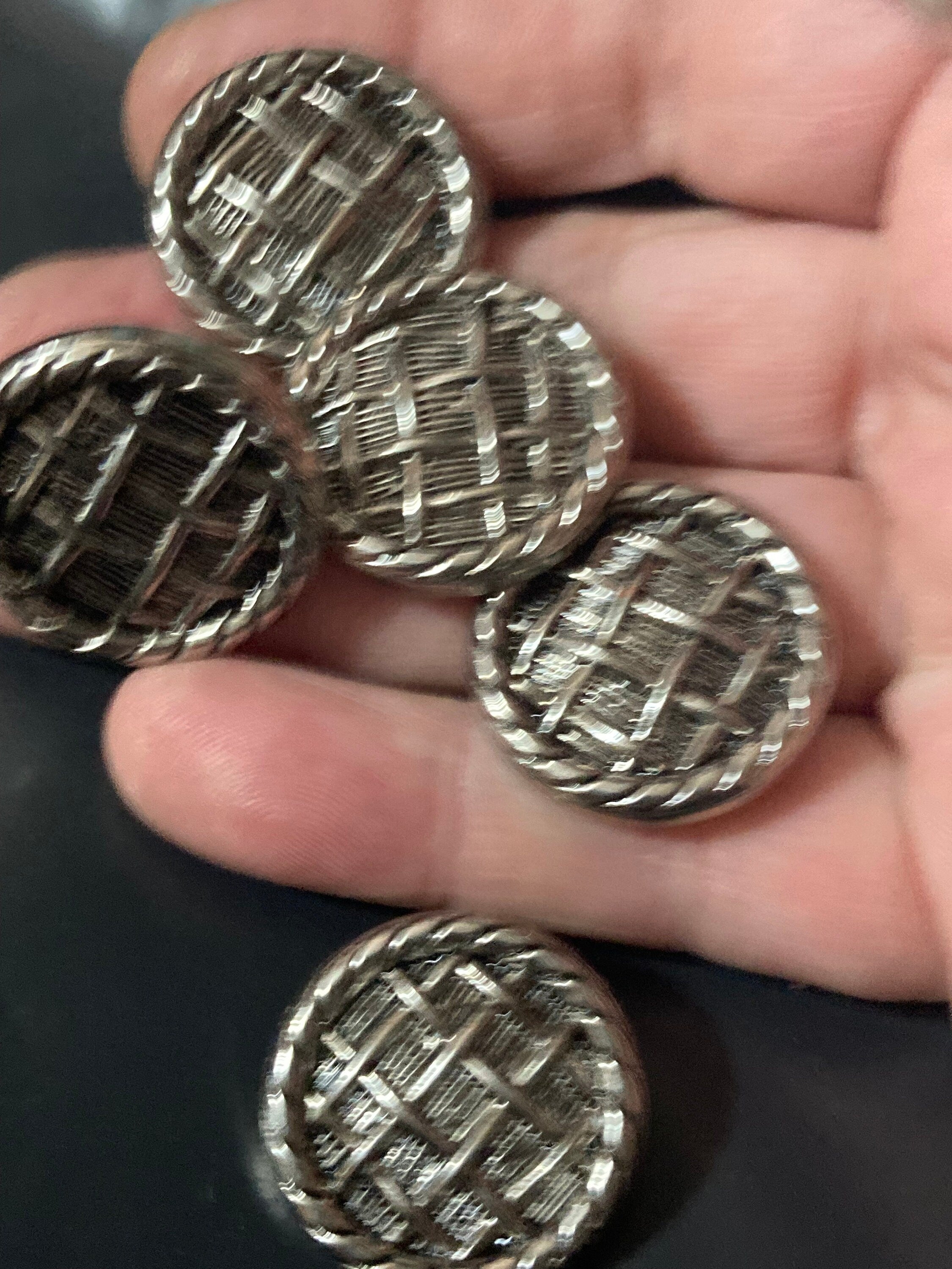 Pack 5 25mm basket weave textured rope edge dark silver metal buttons ideal blazer