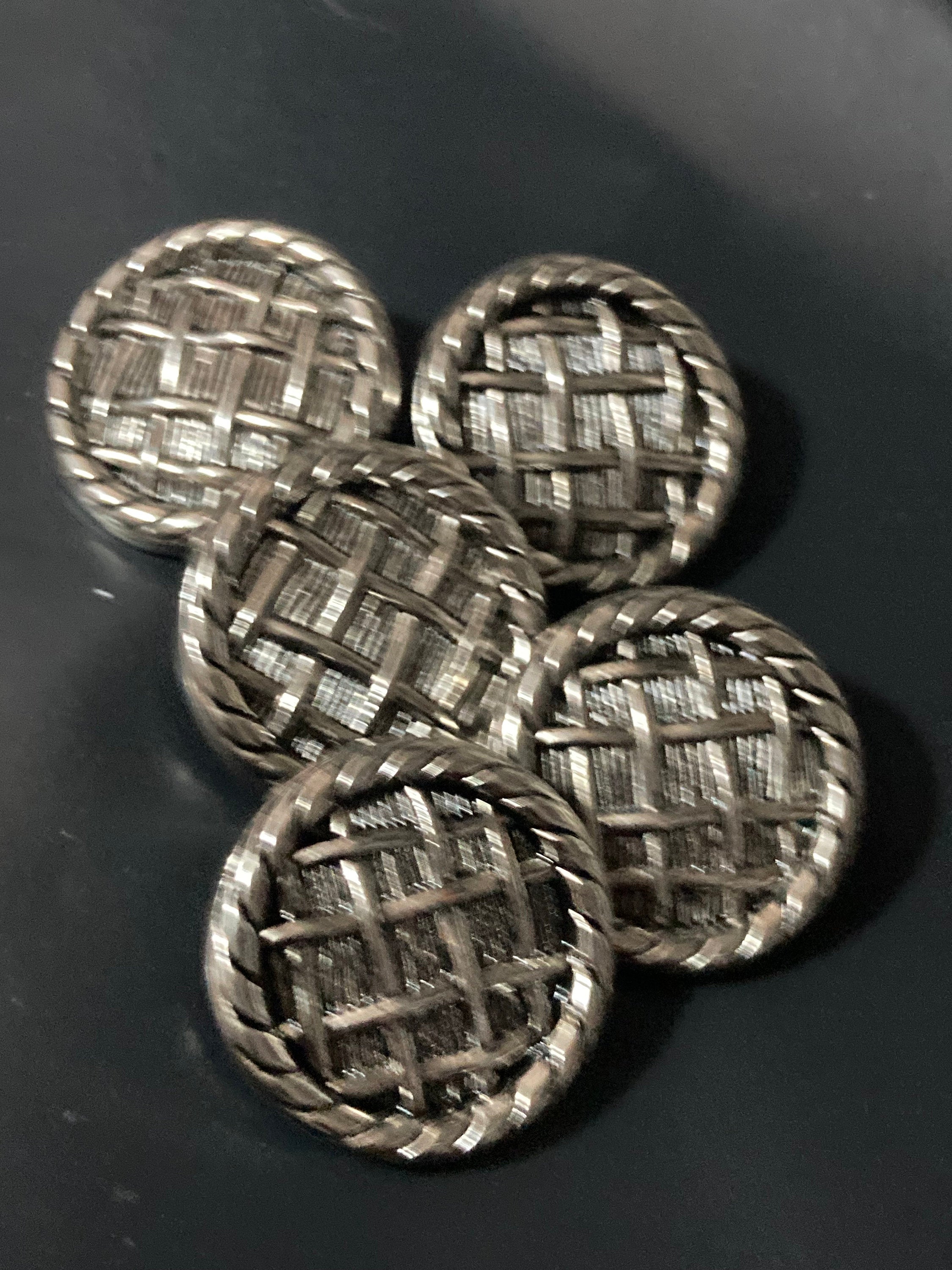 Pack 5 25mm basket weave textured rope edge dark silver metal buttons ideal blazer