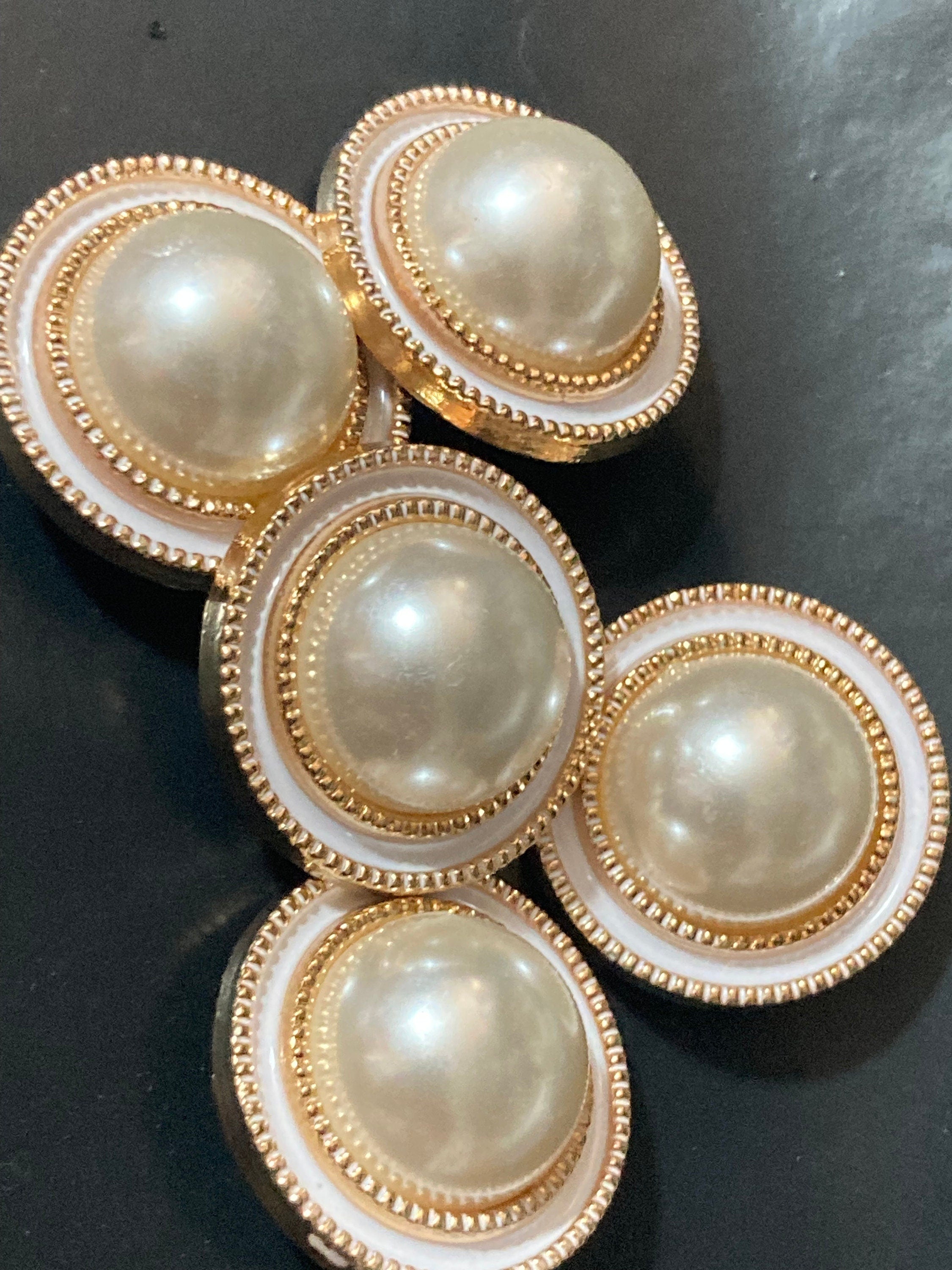 25mm white enamel faux Pearl Buttons , 5 pieces