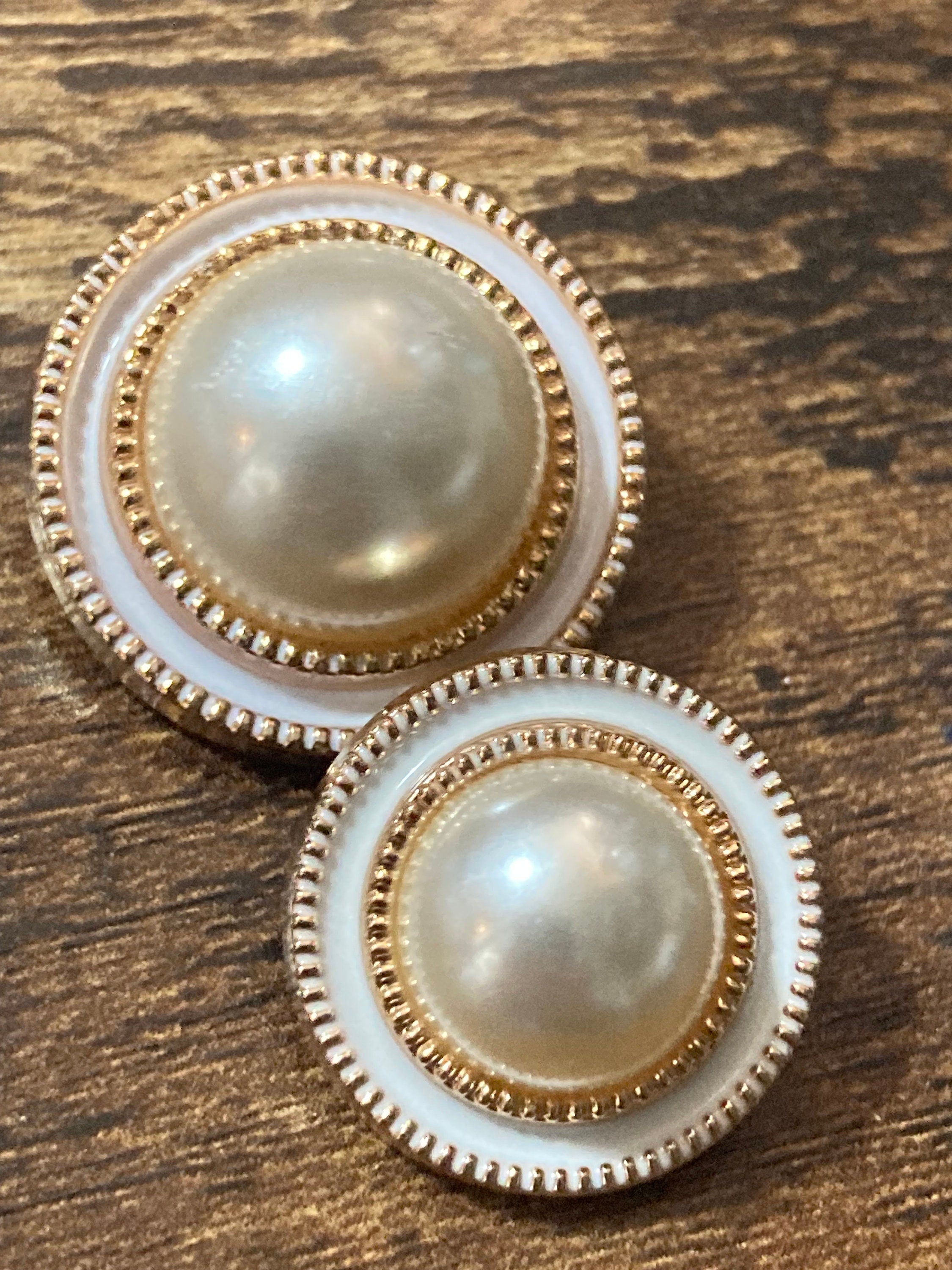 25mm white enamel faux Pearl Buttons , 5 pieces