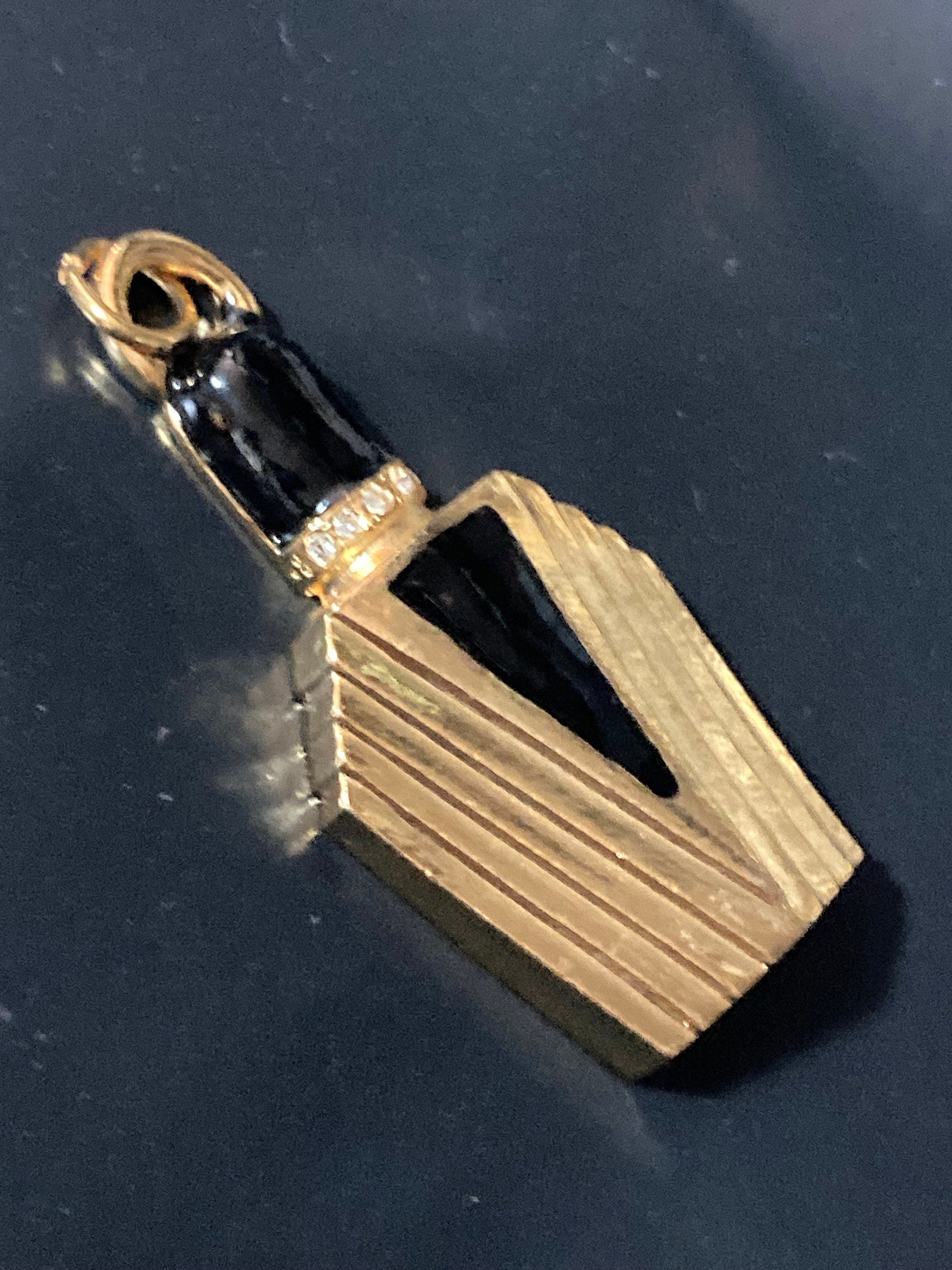 Vintage perfume bottle charm, black gold crystal scent 6cm pendant keyring pendant