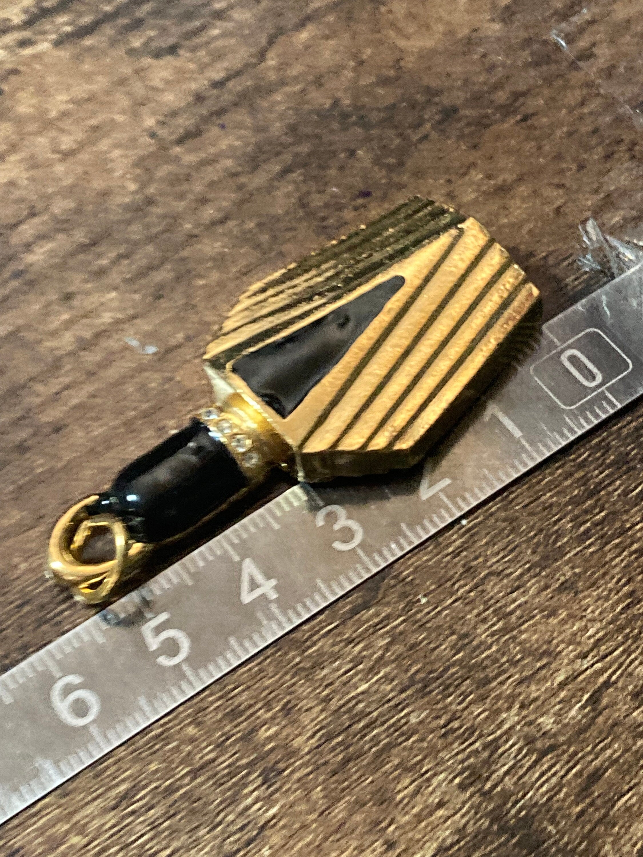 Vintage perfume bottle charm, black gold crystal scent 6cm pendant keyring pendant