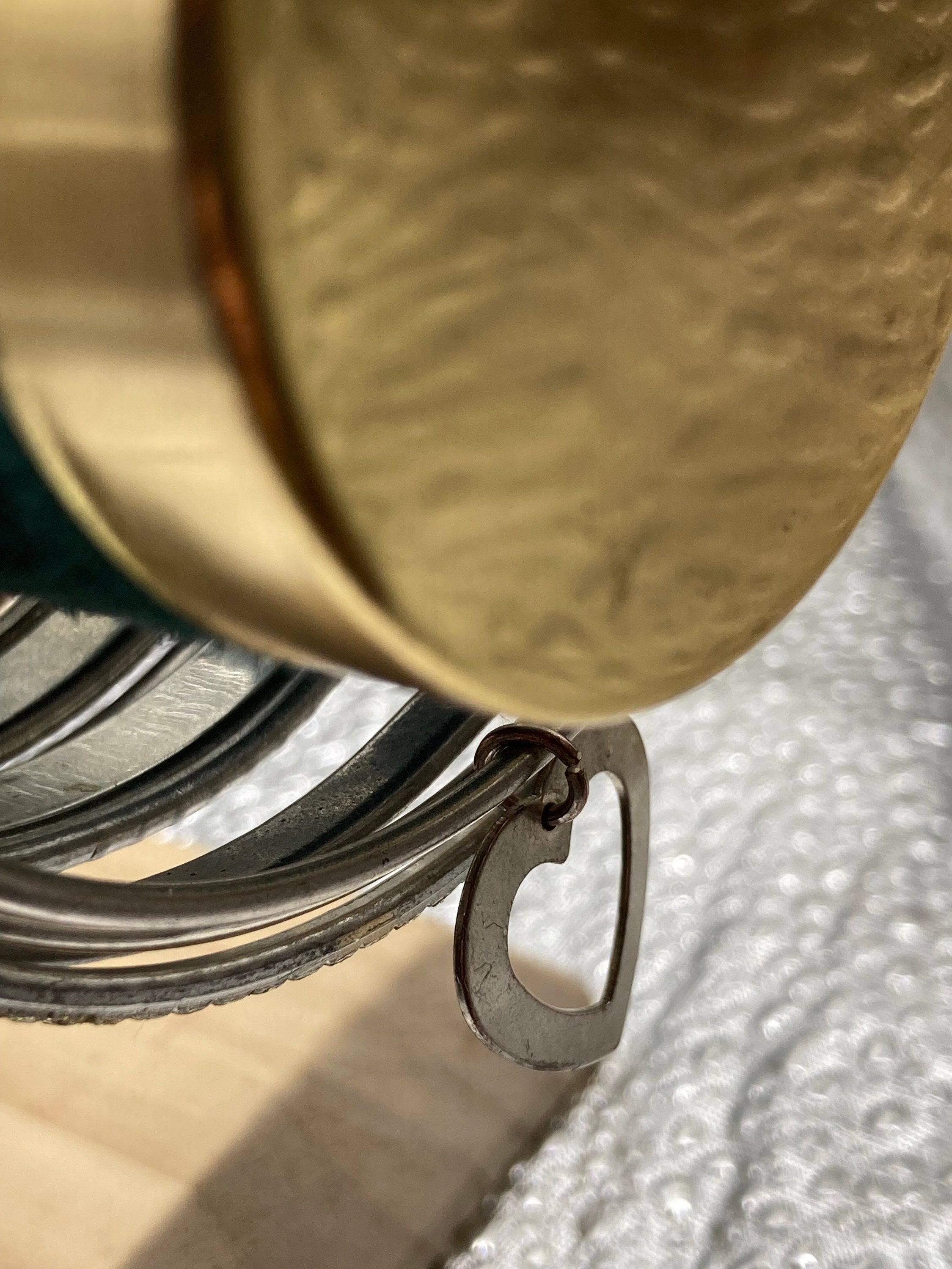 Vintage Silver & Green Stacking Bangles: Boho Hippy Bracelet Set