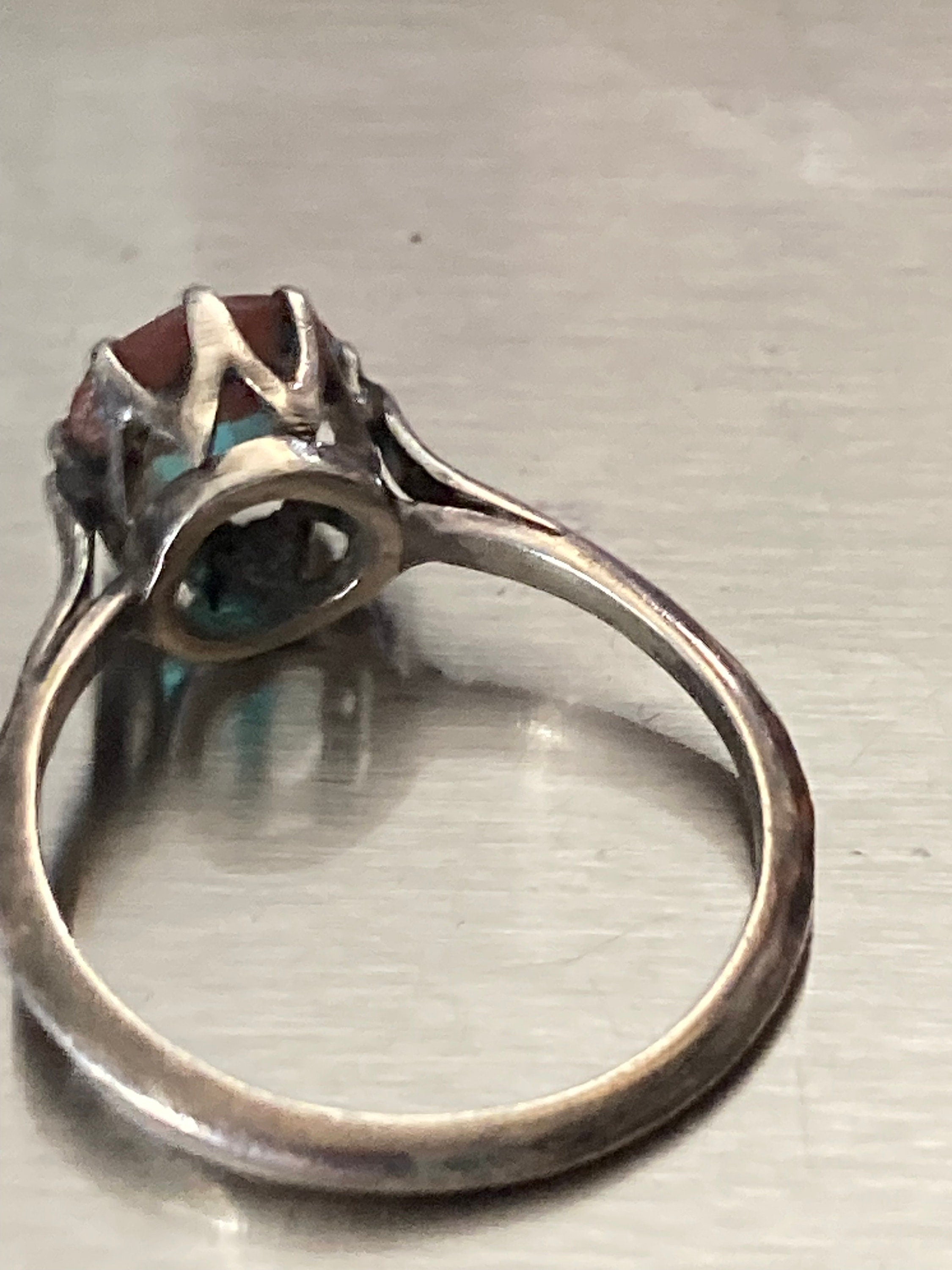 Uk size M antique 7mm saphiret solitaire ring, gemstone 925 sterling silver