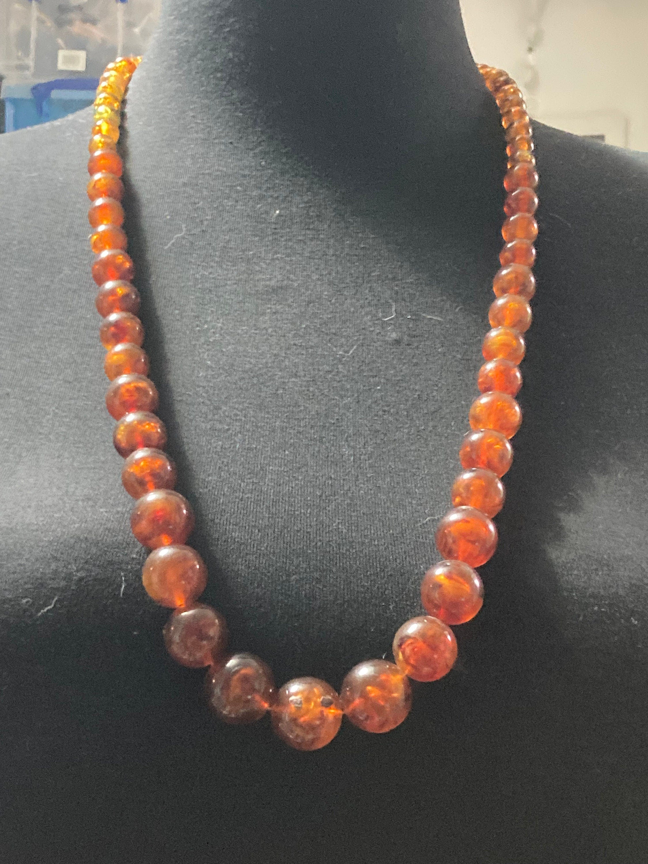 Oversized plastic beaded wrap necklace brown faux tortoiseshell tones