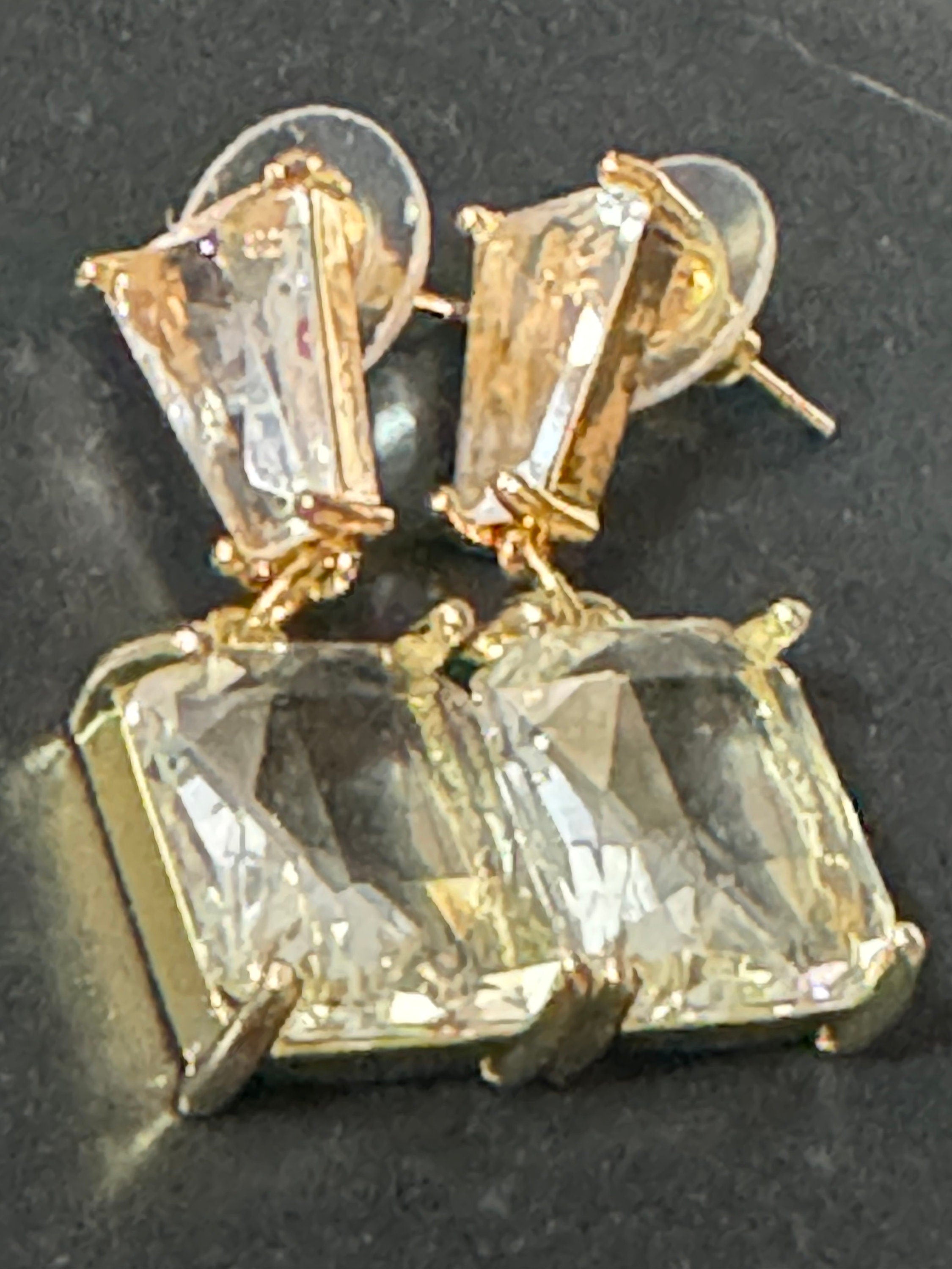 large rectangular crystal diamanté earrings for pierced ears Gold plated